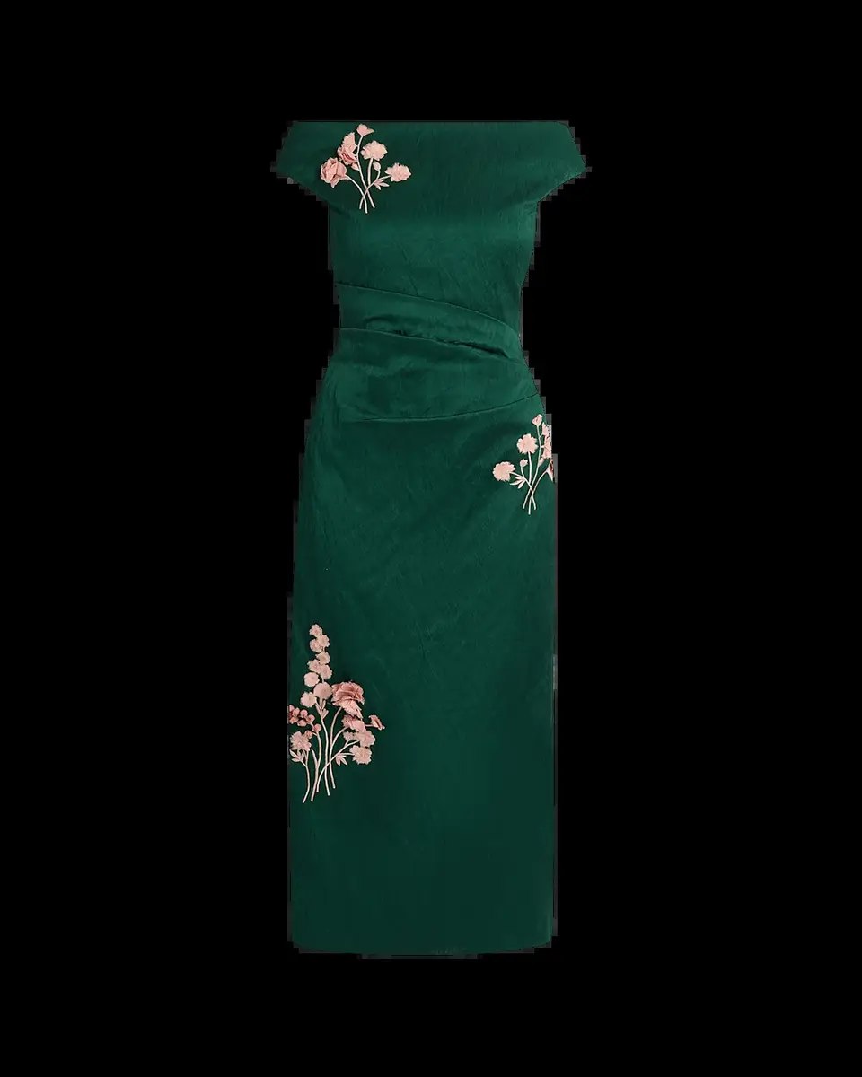 Erdem Off-The-Shoulder Embroidered Textured Satin Midi Dress | Thumbnail 2 Erdem Off-The-Shoulder Embroidered Textured Satin Midi Dress | Thumbnail 2