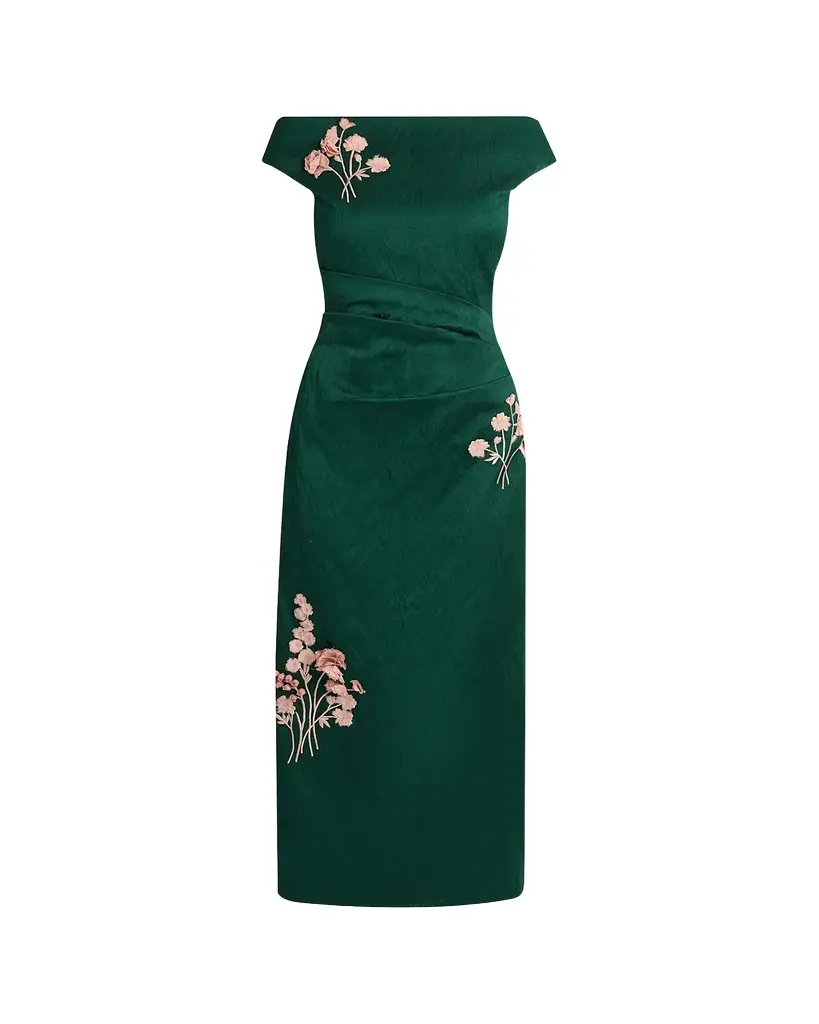 Erdem Off-The-Shoulder Embroidered Textured Satin Midi Dress | Image 1 Erdem Off-The-Shoulder Embroidered Textured Satin Midi Dress | Image 1