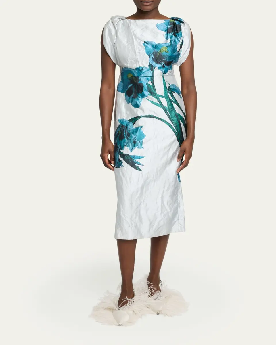 Erdem Floral Textured Satin Twisted-Shoulder Midi Dress | Thumbnail 2 Erdem Floral Textured Satin Twisted-Shoulder Midi Dress | Thumbnail 2