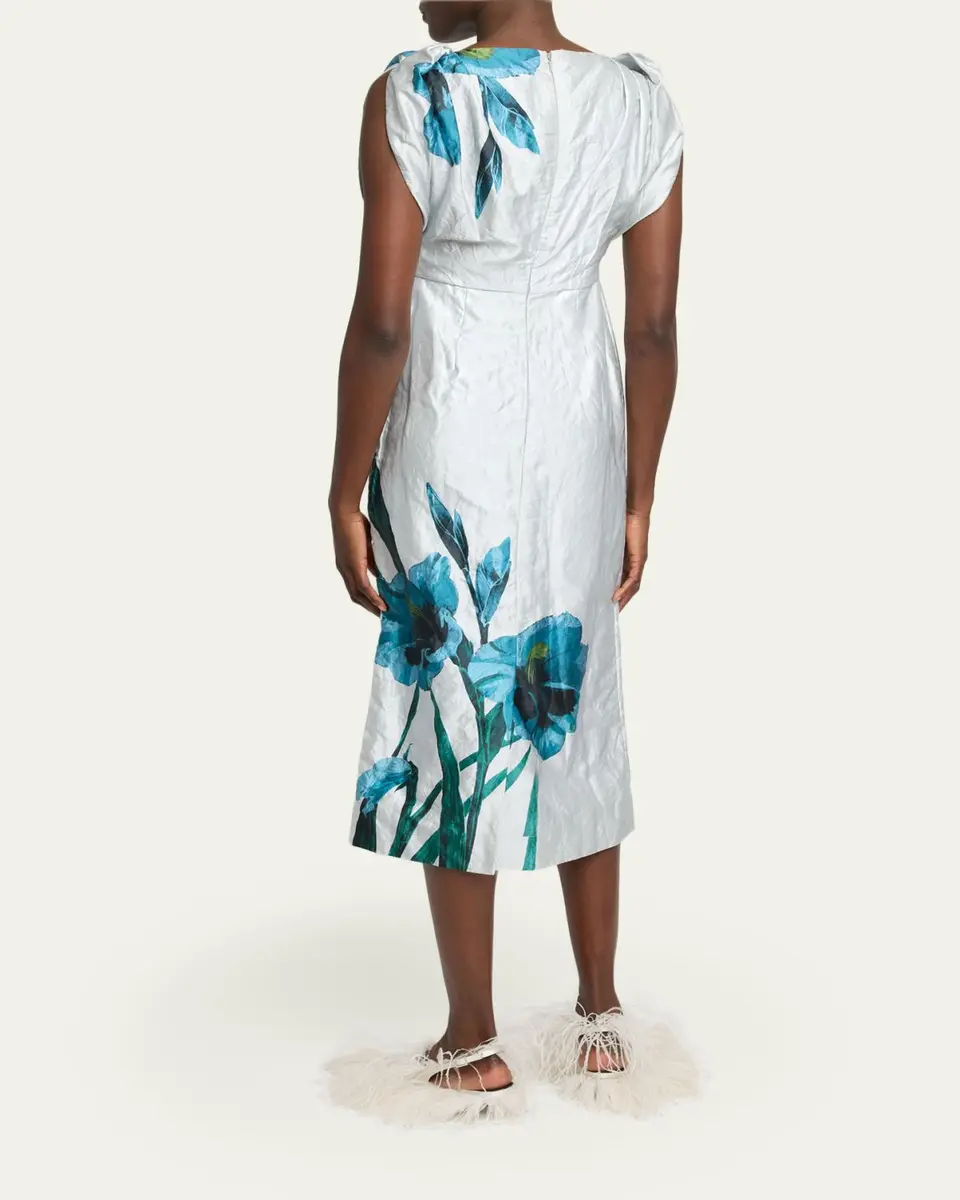 Erdem Floral Textured Satin Twisted-Shoulder Midi Dress | Thumbnail 3 Erdem Floral Textured Satin Twisted-Shoulder Midi Dress | Thumbnail 3