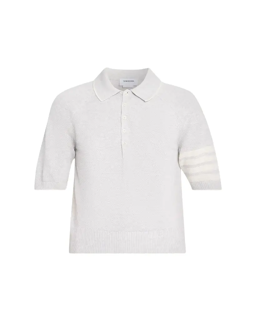 Thom Browne Men's Linen Cotton -Bar Polo Shirt | Image 1 Thom Browne Men's Linen Cotton -Bar Polo Shirt | Image 1