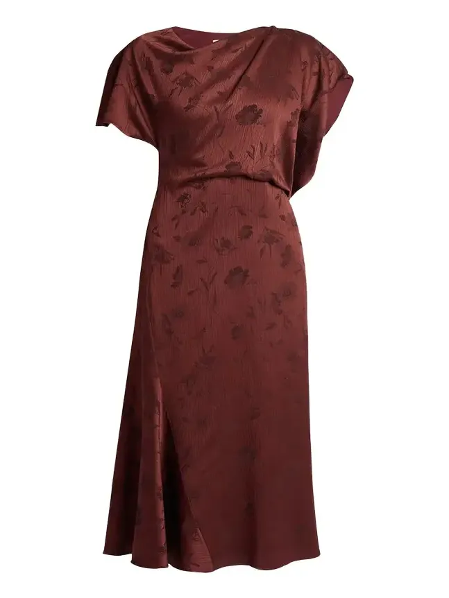 Floral Creponne Jacquard Short-Sleeve Midi Dress Floral Creponne Jacquard Short-Sleeve Midi Dress