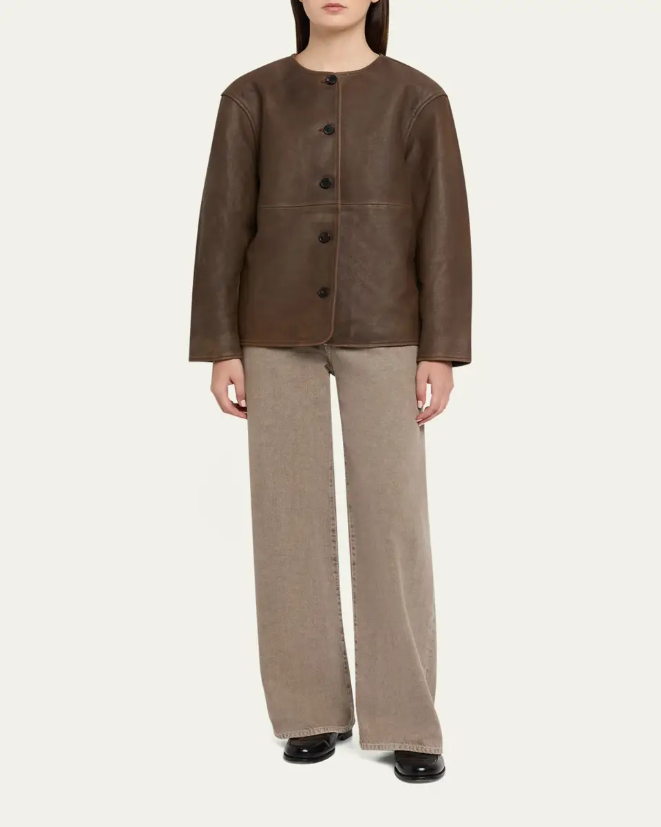 OFFICINE GÉNÉRALE Linnea Washed-Effect Lambskin Leather Jacket | Thumbnail 2
