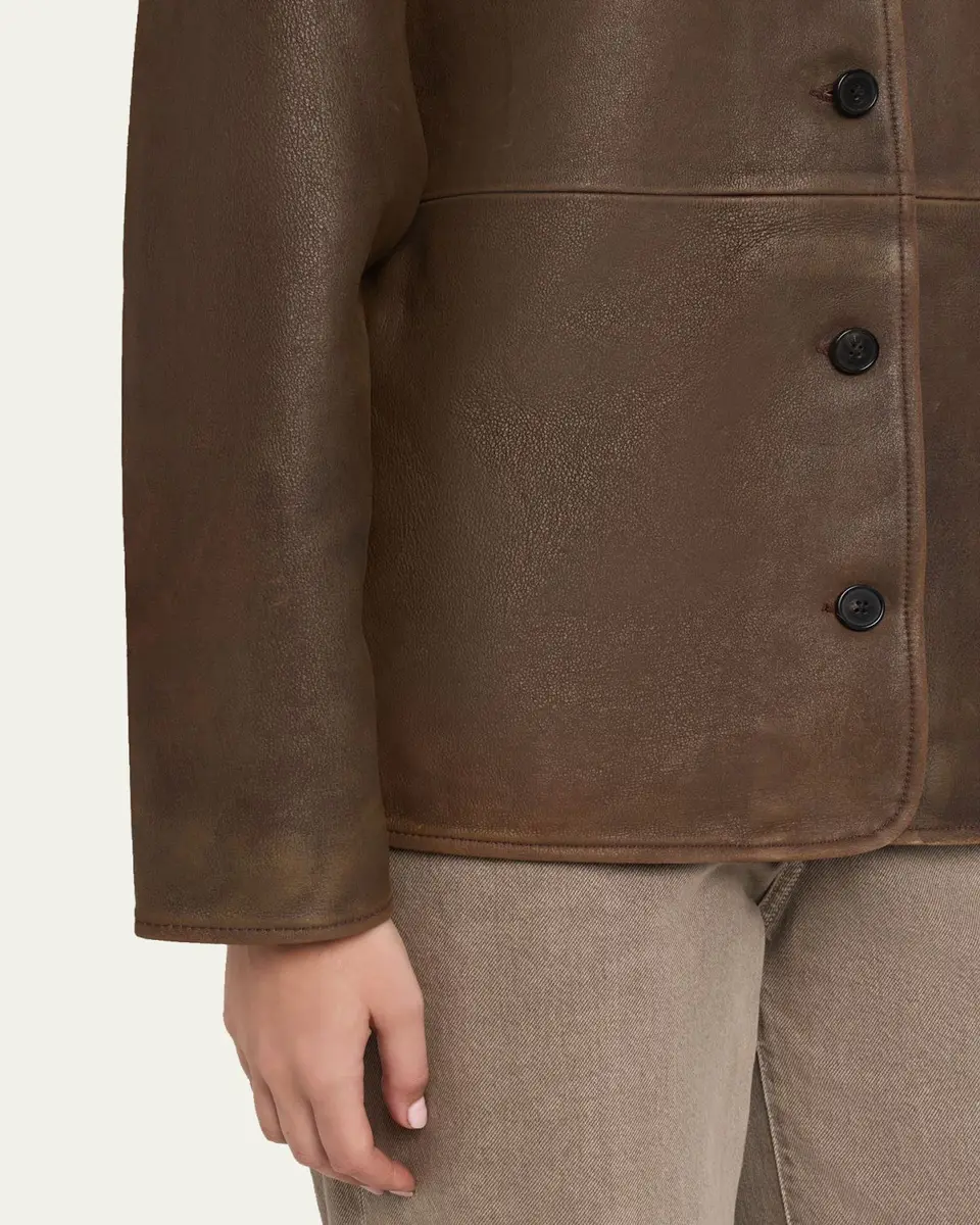OFFICINE GÉNÉRALE Linnea Washed-Effect Lambskin Leather Jacket | Thumbnail 5