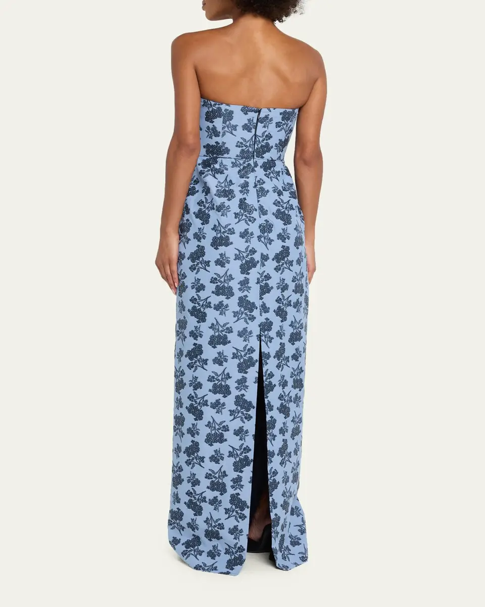 Markarian Rita Strapless Pleated Ruffle Bouquet Jacquard Column Gown | Thumbnail 3
