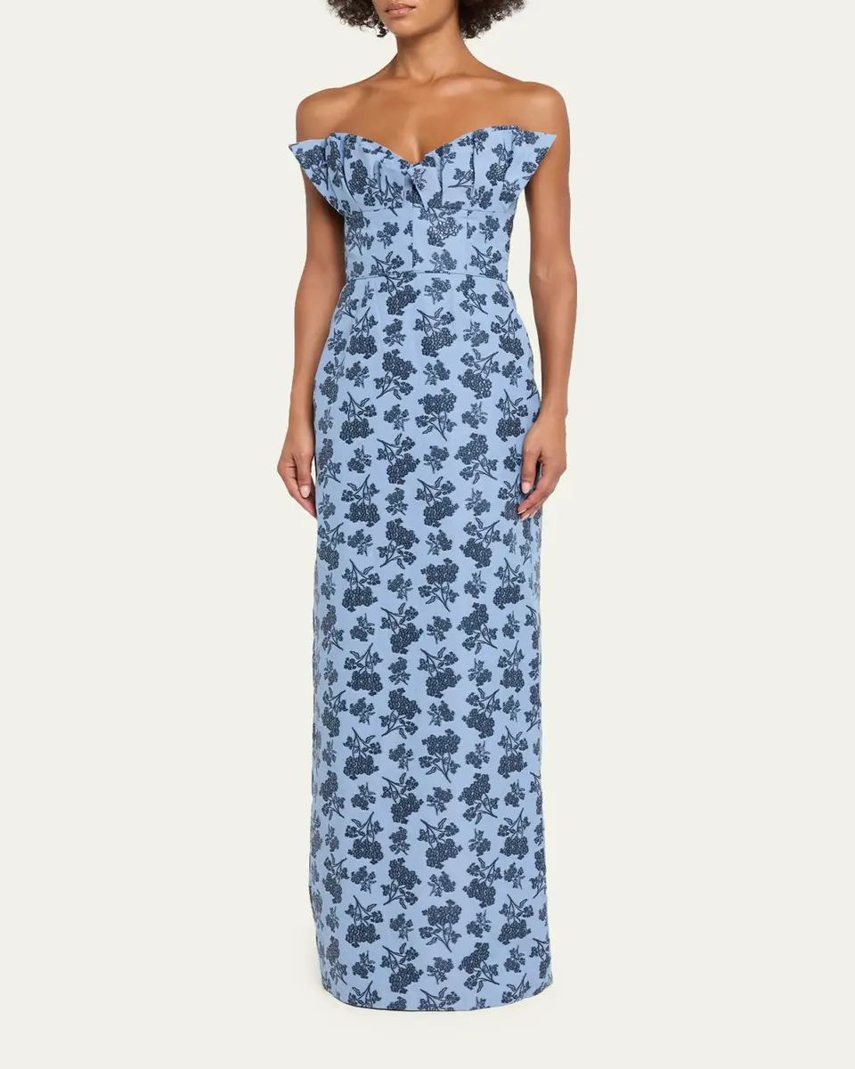 Markarian Rita Strapless Pleated Ruffle Bouquet Jacquard Column Gown | Thumbnail 4