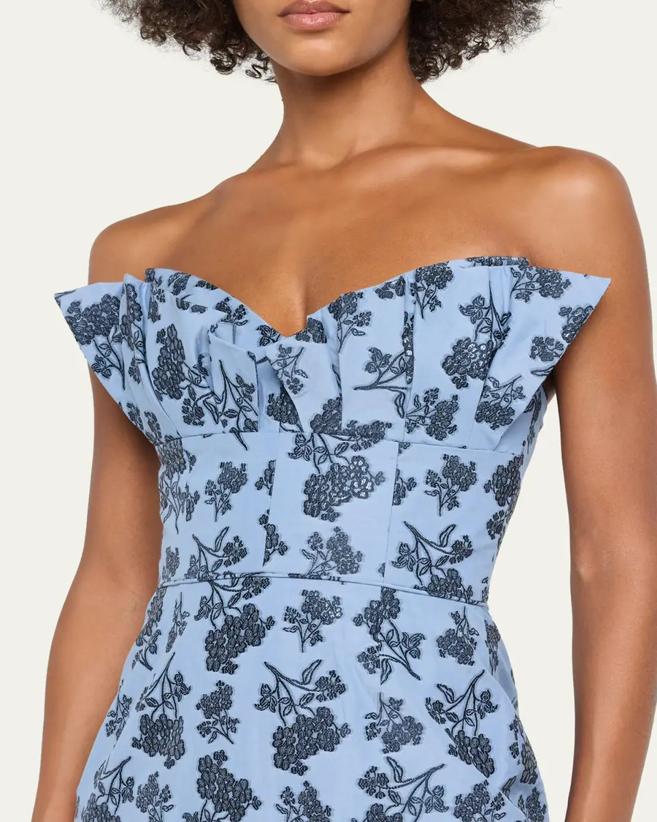 Markarian Rita Strapless Pleated Ruffle Bouquet Jacquard Column Gown | Thumbnail 5