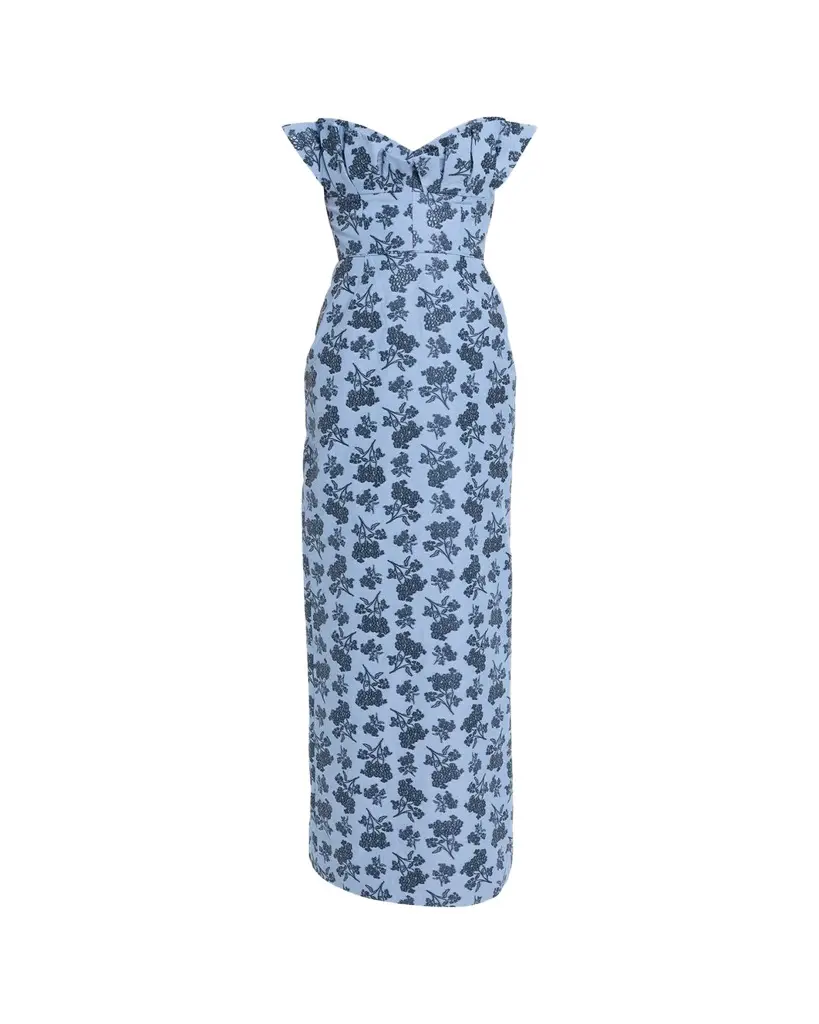 Markarian Rita Strapless Pleated Ruffle Bouquet Jacquard Column Gown | Image 1 Markarian Rita Strapless Pleated Ruffle Bouquet Jacquard Column Gown | Image 1