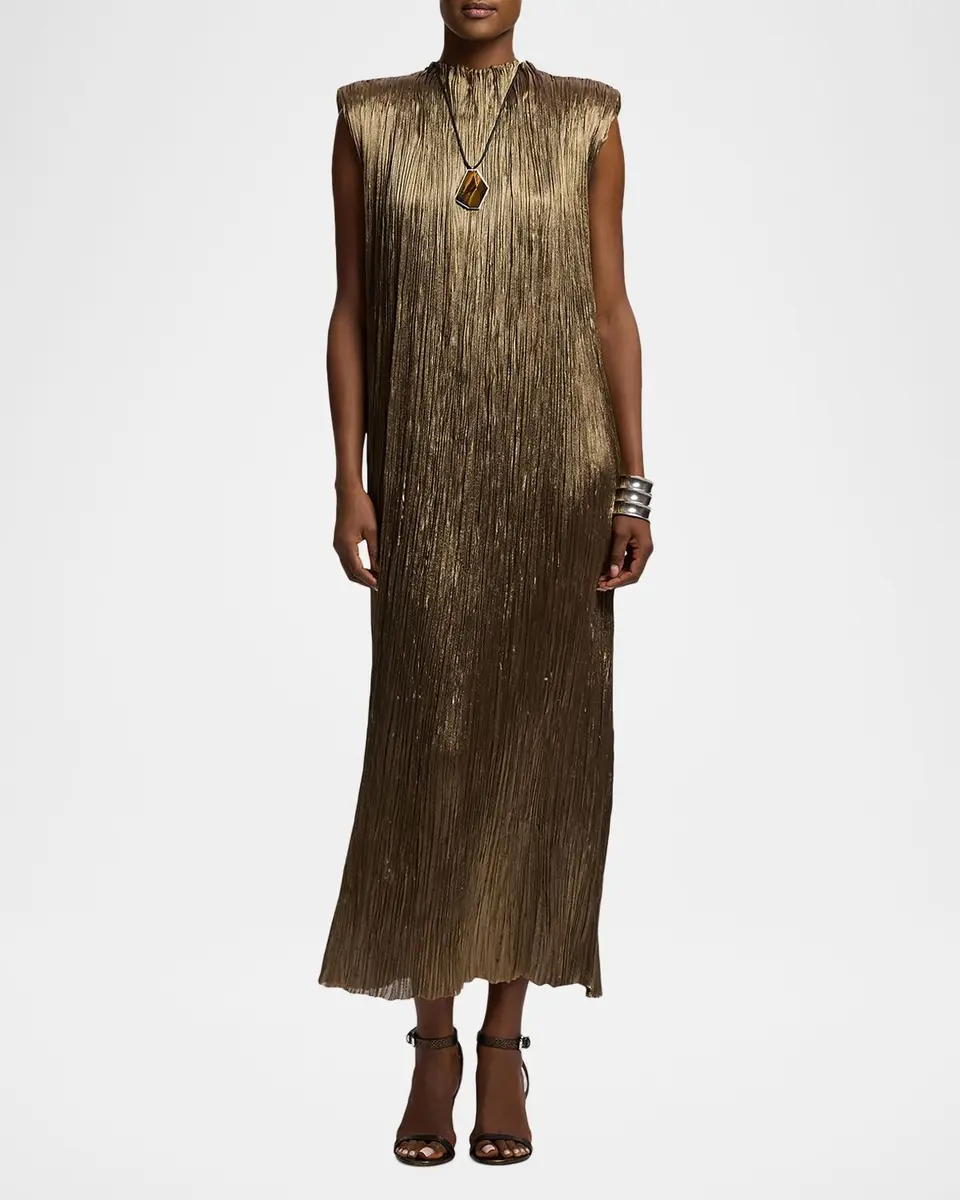 Ralph Lauren Collection Virna Pleated Lamé Cocktail Dress | Thumbnail 4 Ralph Lauren Collection Virna Pleated Lamé Cocktail Dress | Thumbnail 4