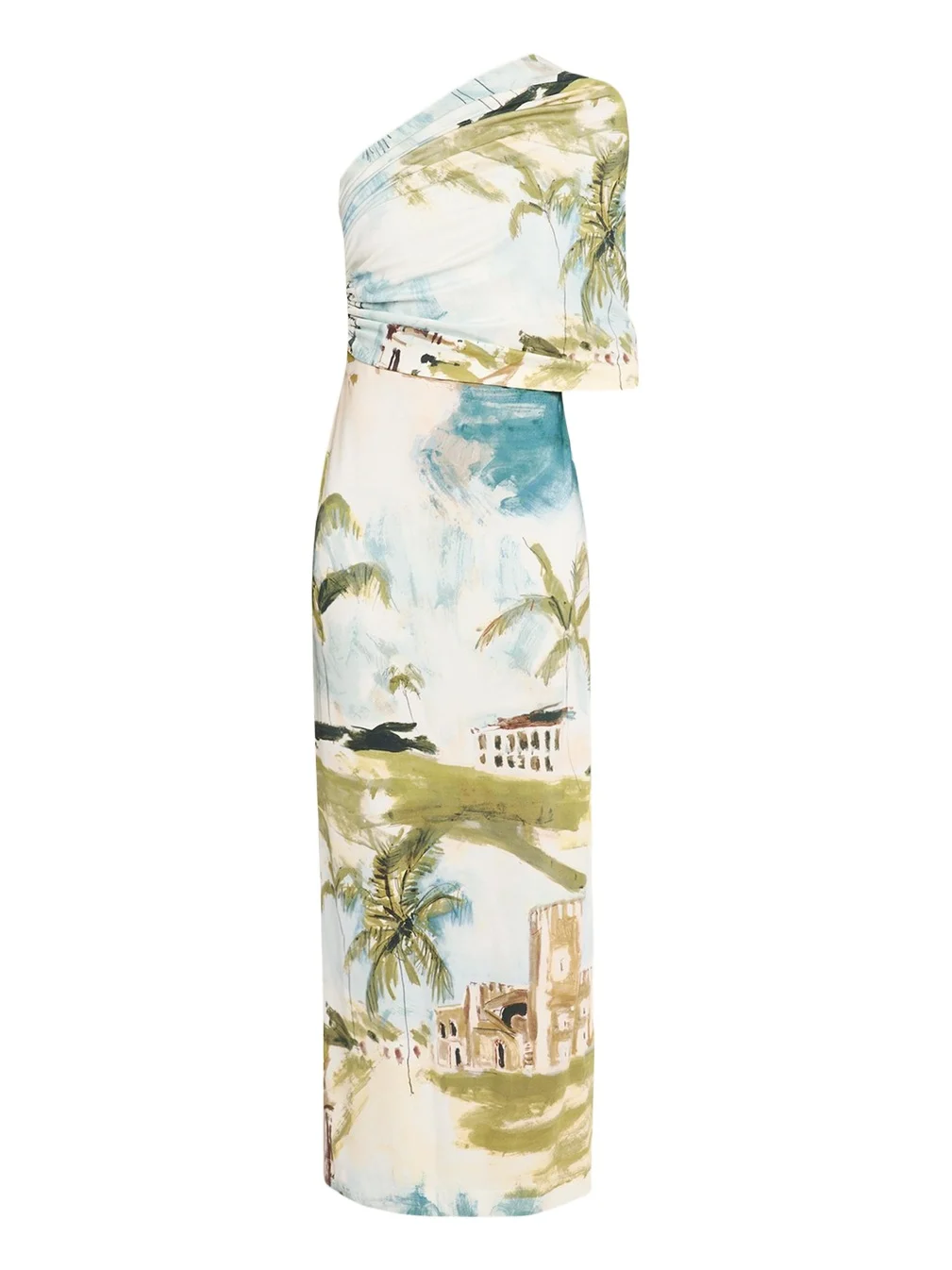One-Shoulder Drape Dominican Landscape Jersey Gown One-Shoulder Drape Dominican Landscape Jersey Gown