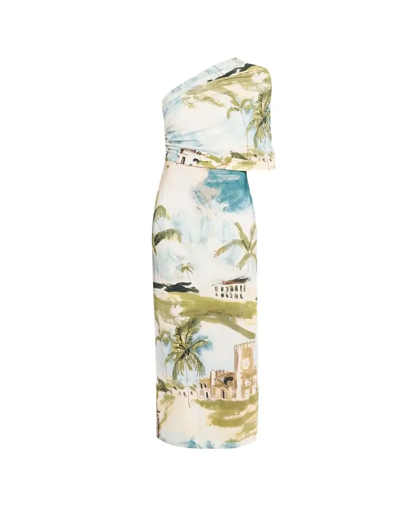 Oscar de la Renta One-Shoulder Drape Dominican Landscape Jersey Gown | Image 1 Oscar de la Renta One-Shoulder Drape Dominican Landscape Jersey Gown | Image 1