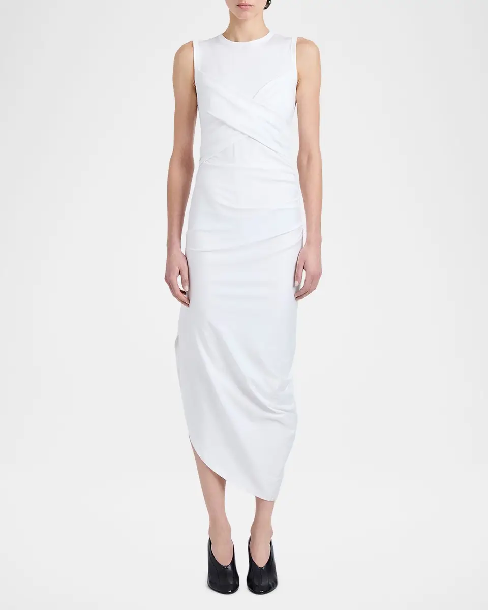 Proenza Schouler Zafira Sleeveless Draped Cotton Asymmetric Midi Dress | Thumbnail 2 Proenza Schouler Zafira Sleeveless Draped Cotton Asymmetric Midi Dress | Thumbnail 2