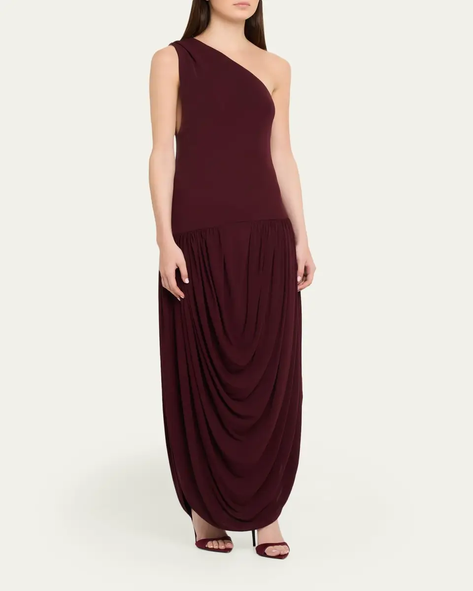 Brandon Maxwell Mila Draped One-Shoulder Maxi Dress | Thumbnail 4