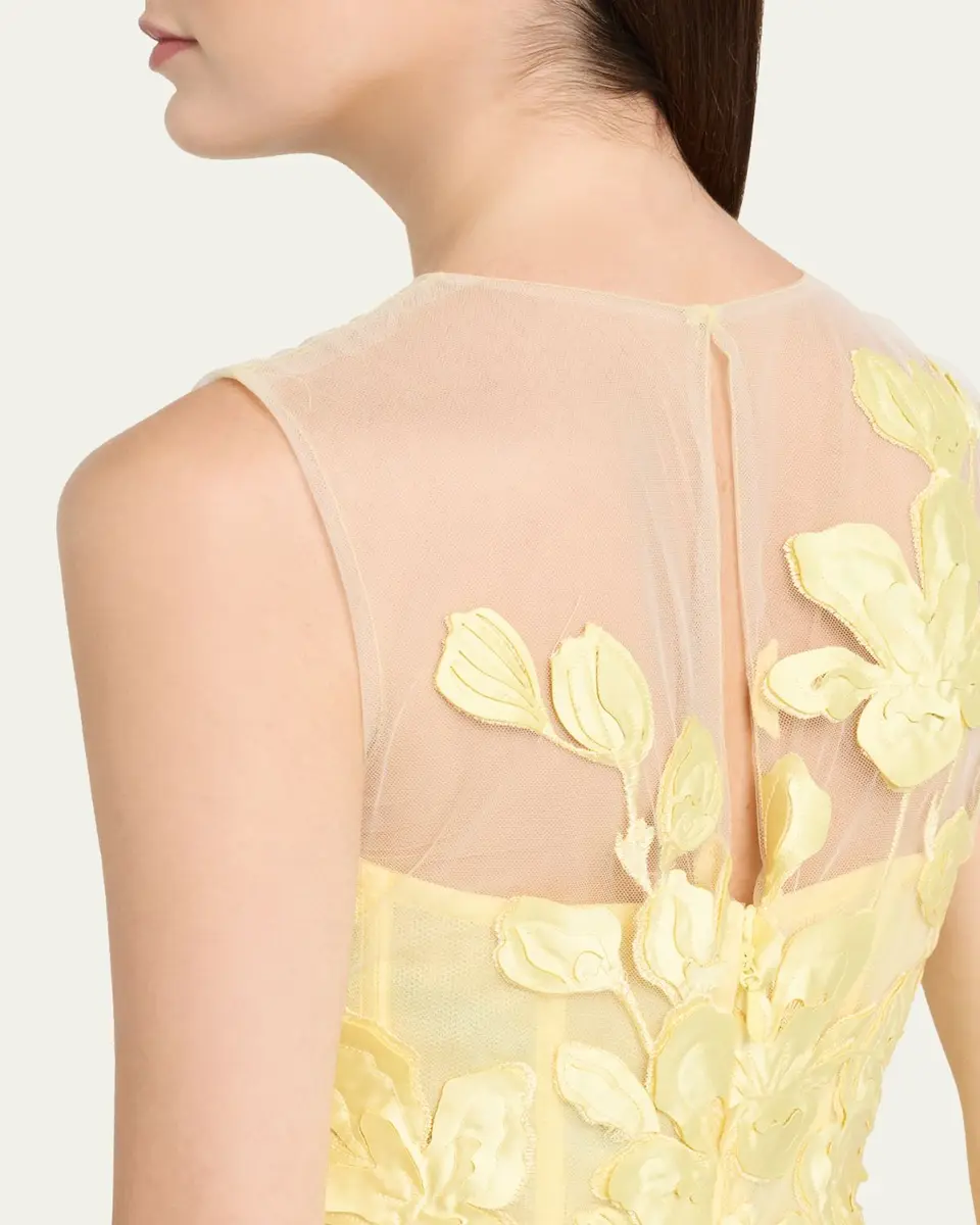 MONIQUE LHUILLIER Sleeveless Floral Tulle Illusion Tea-Length Dress | Thumbnail 5 MONIQUE LHUILLIER Sleeveless Floral Tulle Illusion Tea-Length Dress | Thumbnail 5