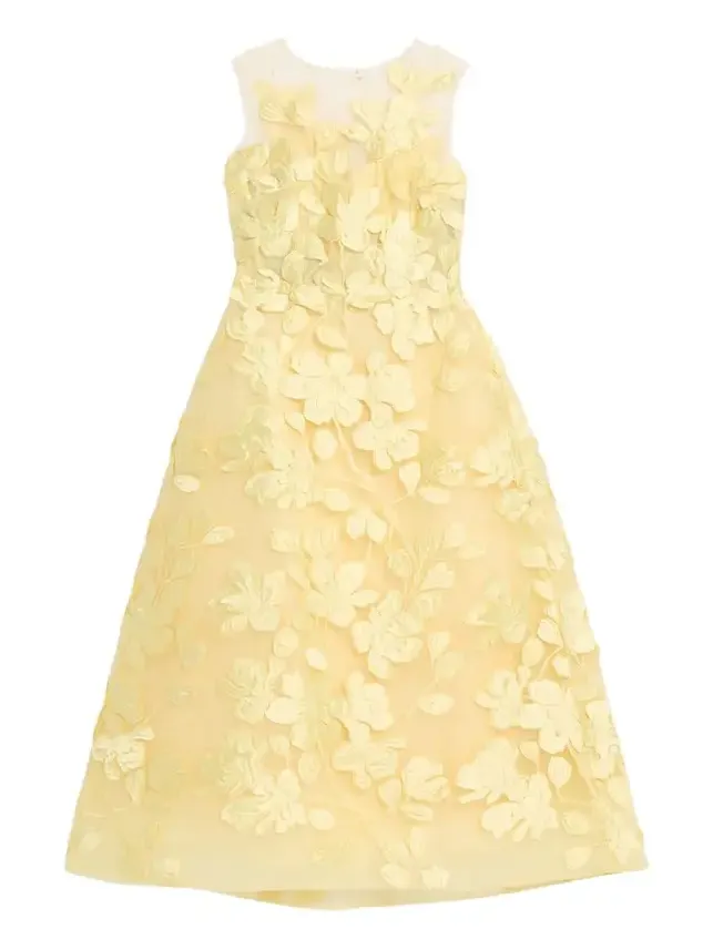 Sleeveless Floral Tulle Illusion Tea-Length Dress Sleeveless Floral Tulle Illusion Tea-Length Dress
