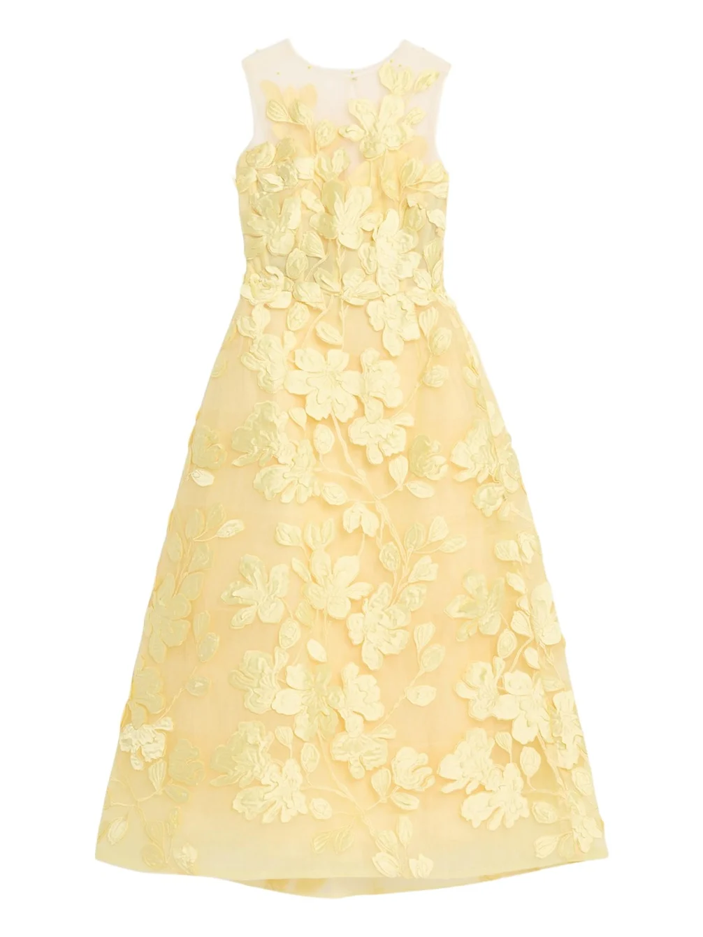 Sleeveless Floral Tulle Illusion Tea-Length Dress Sleeveless Floral Tulle Illusion Tea-Length Dress
