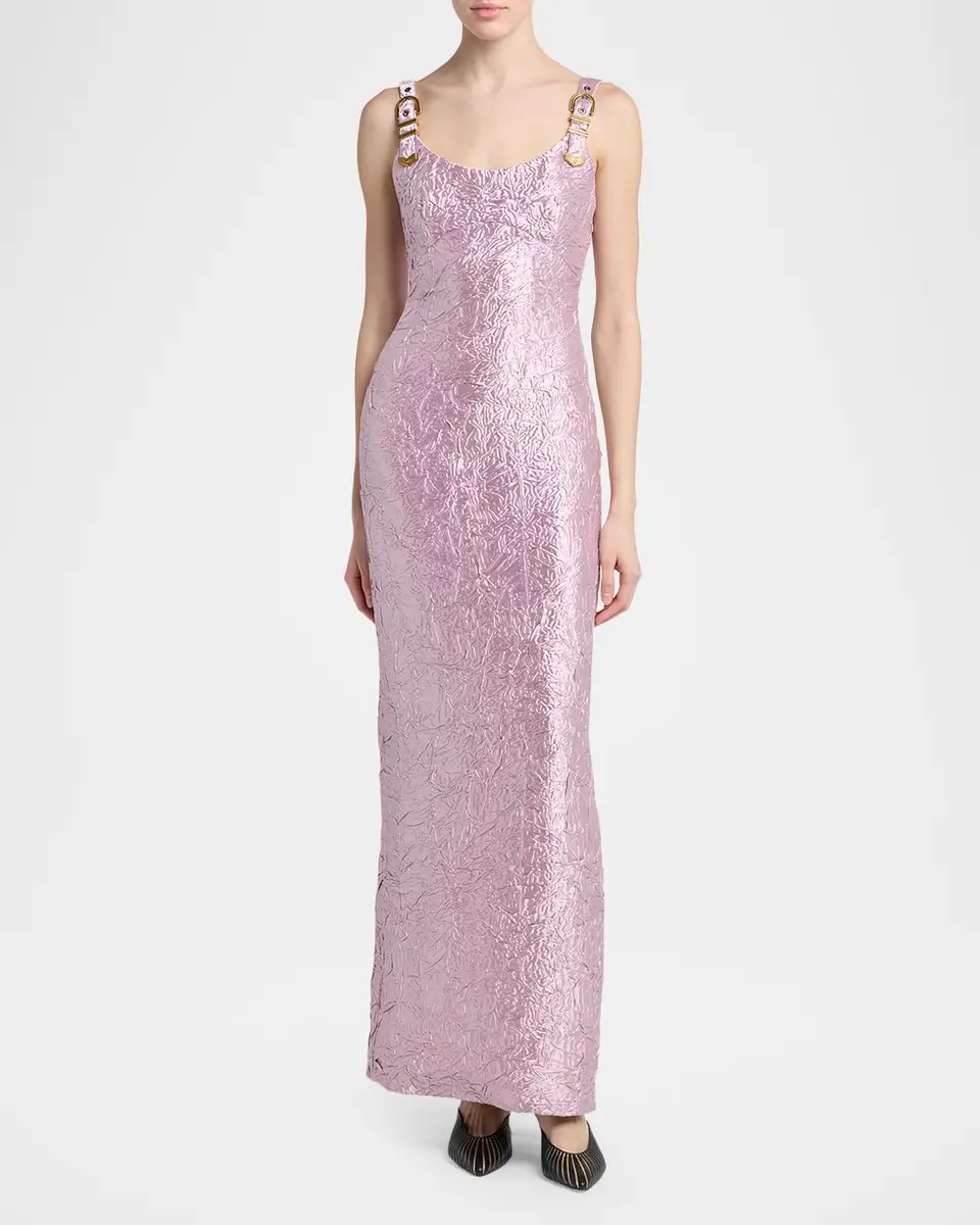 Versace Crushed Silk-Satin Buckle Gown | Thumbnail 2