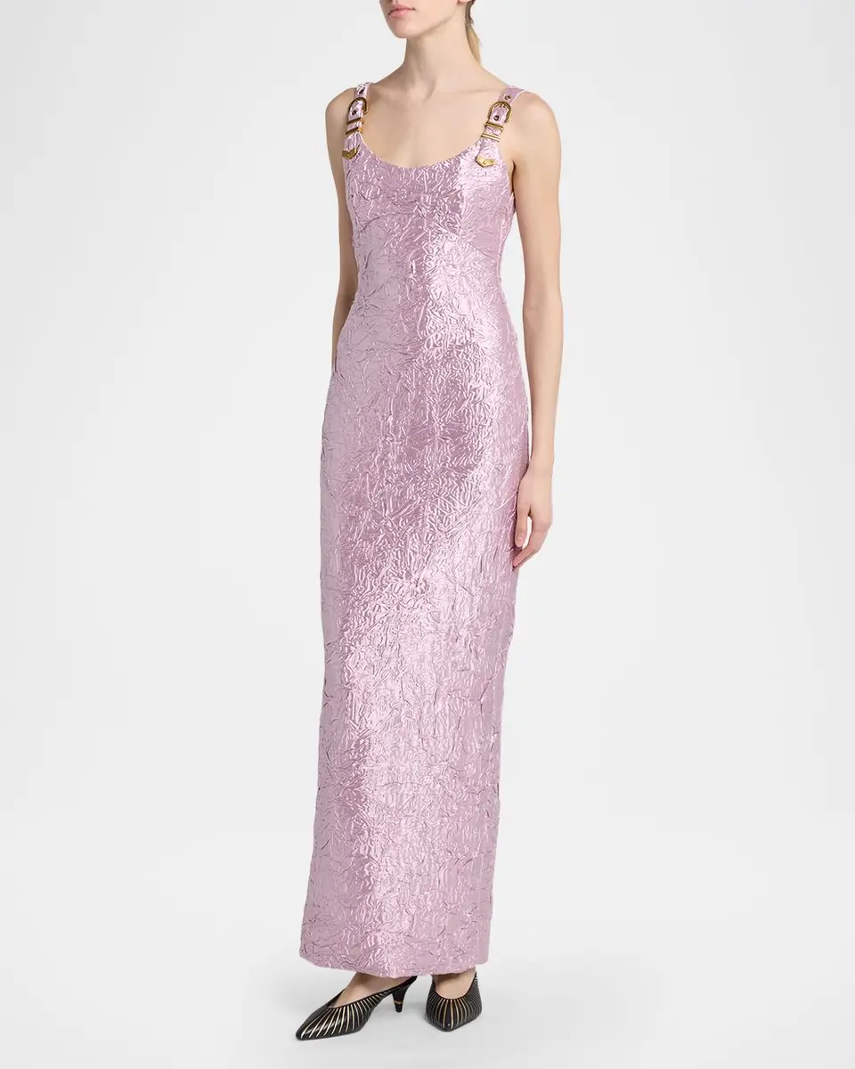 Versace Crushed Silk-Satin Buckle Gown | Thumbnail 4