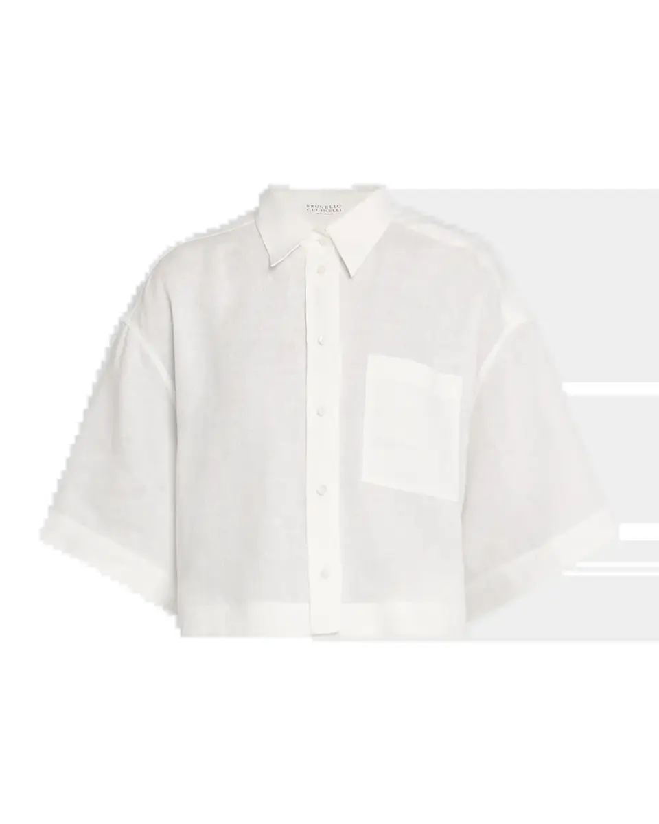 Brunello Cucinelli Cropped Button-Down Linen Shirt | Thumbnail 2 Brunello Cucinelli Cropped Button-Down Linen Shirt | Thumbnail 2