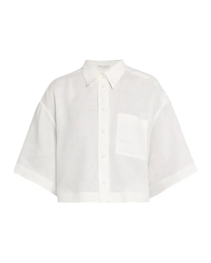 Brunello Cucinelli Cropped Button-Down Linen Shirt | Image 1 Brunello Cucinelli Cropped Button-Down Linen Shirt | Image 1