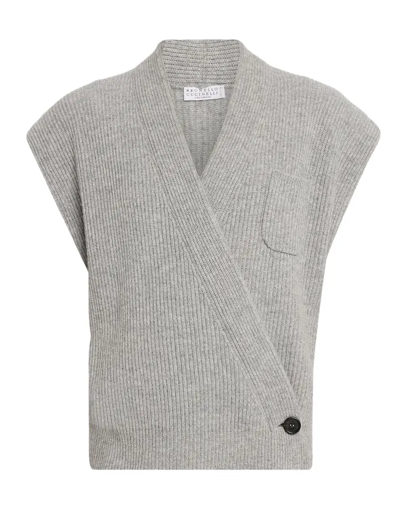 Brunello Cucinelli Cashmere Rib Wrap Vest | Image 1 Brunello Cucinelli Cashmere Rib Wrap Vest | Image 1