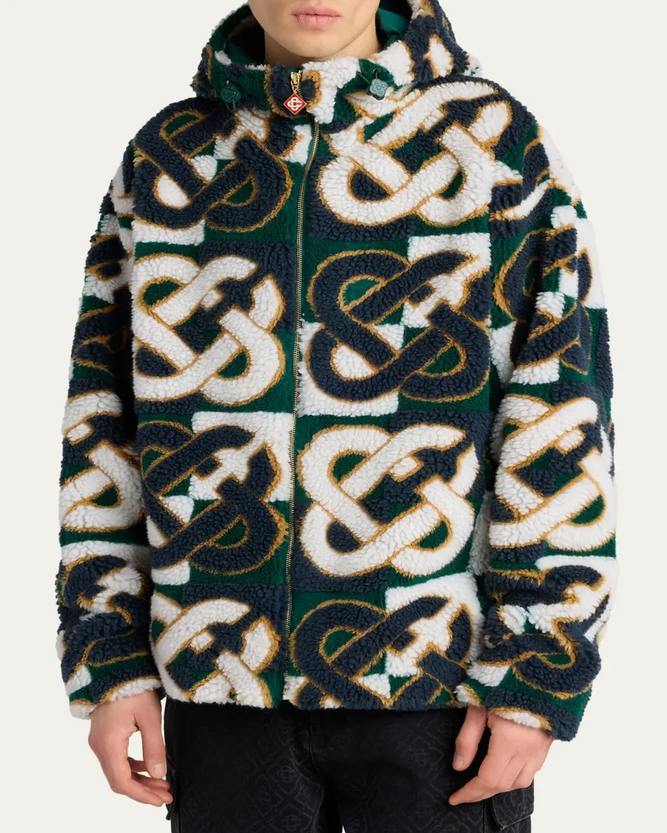 Casablanca Men's Check Monogram Hooded Fleece Jacket | Thumbnail 4 Casablanca Men's Check Monogram Hooded Fleece Jacket | Thumbnail 4