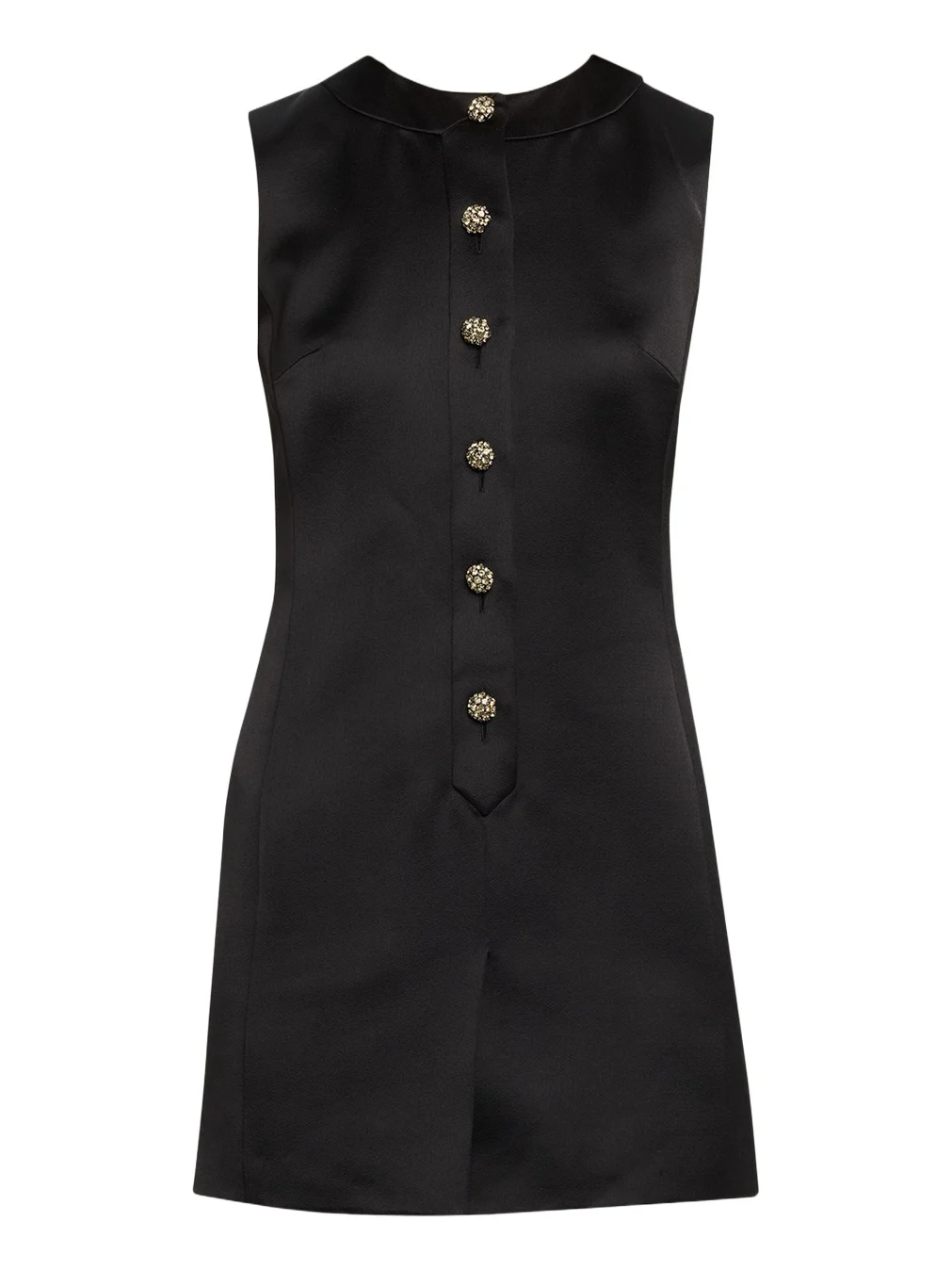 Saint Laurent Crystal Buttoned Satin Sleeveless Mini Dress