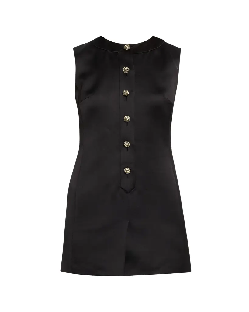Saint Laurent Crystal Buttoned Satin Sleeveless Mini Dress | Image 1 Saint Laurent Crystal Buttoned Satin Sleeveless Mini Dress | Image 1