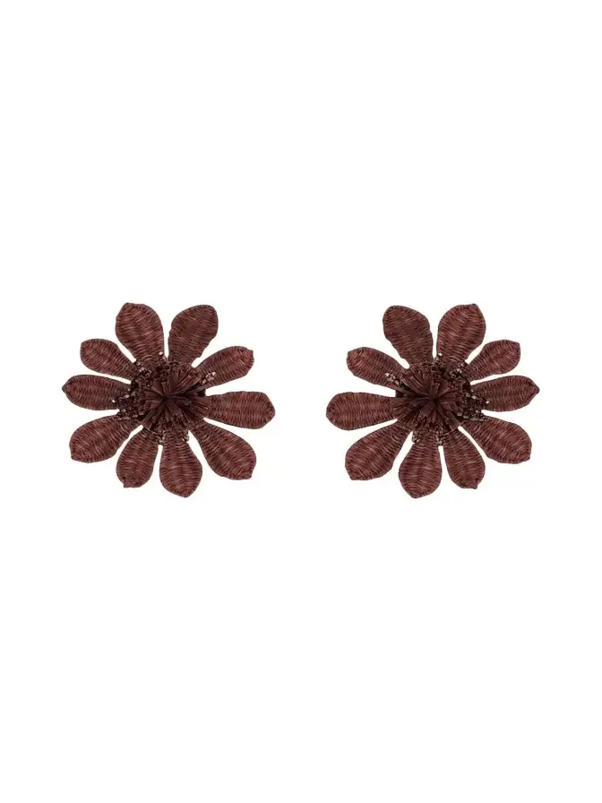 Woven Raffia Flower Clip-On Earrings Woven Raffia Flower Clip-On Earrings