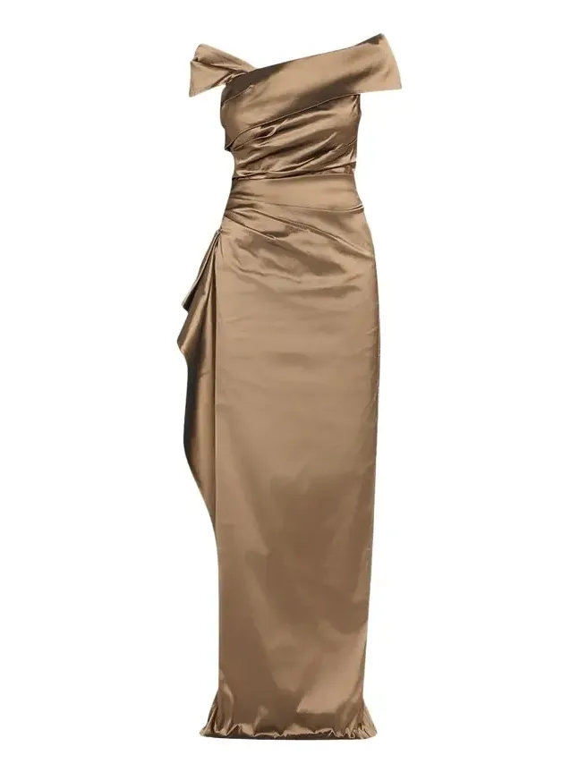 Off-Shoulder Stretch Taffeta Column Gown