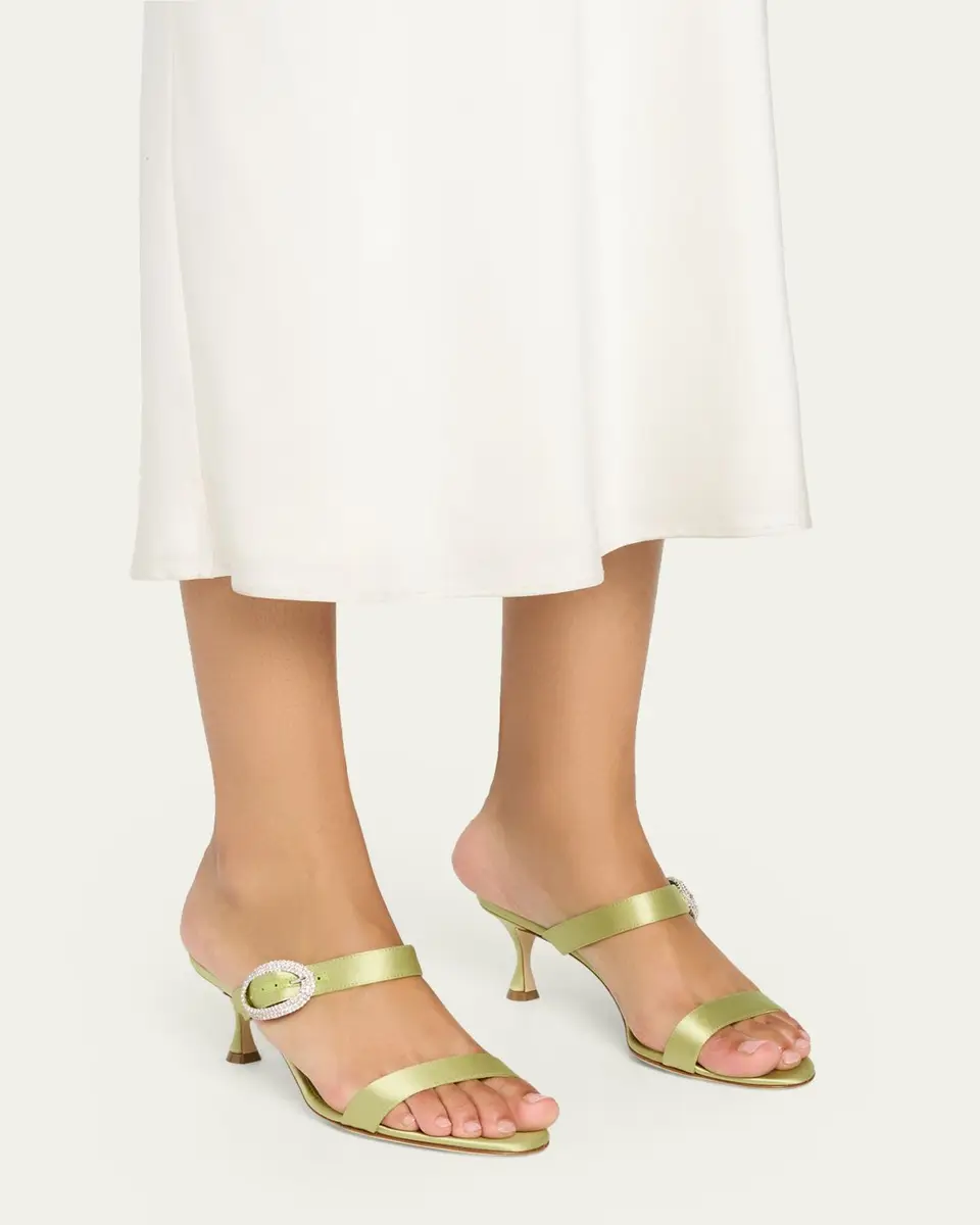 Manolo Blahnik 90mm Zutosan Satin Embellished Buckle Slingback Sandals | Thumbnail 2