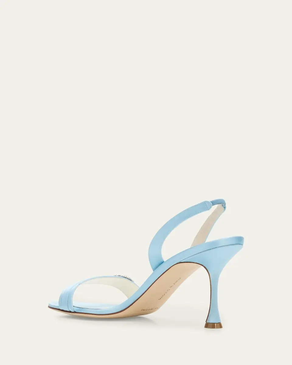 Manolo Blahnik 90mm Zutosan Satin Embellished Buckle Slingback Sandals | Thumbnail 4
