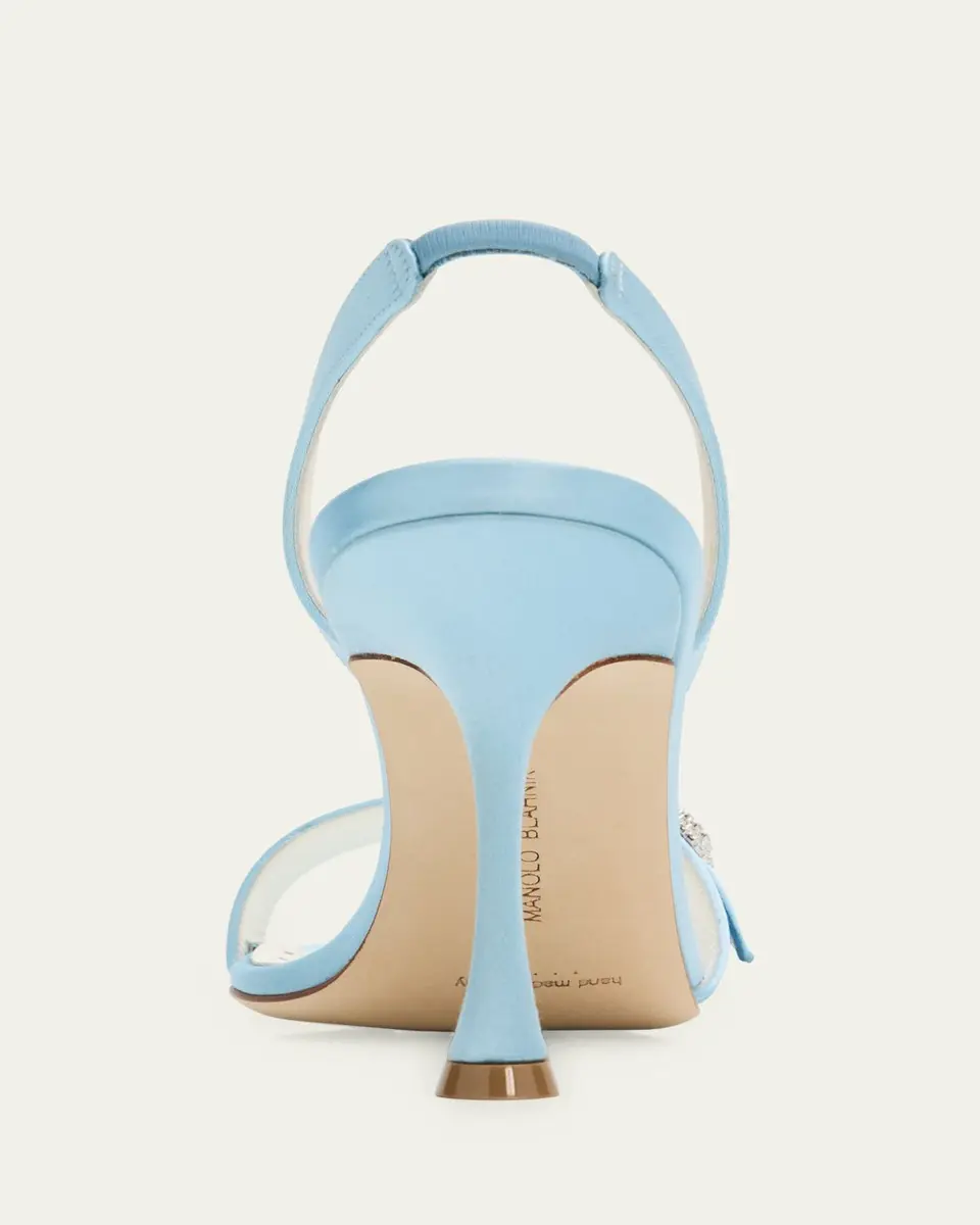 Manolo Blahnik 90mm Zutosan Satin Embellished Buckle Slingback Sandals | Thumbnail 5