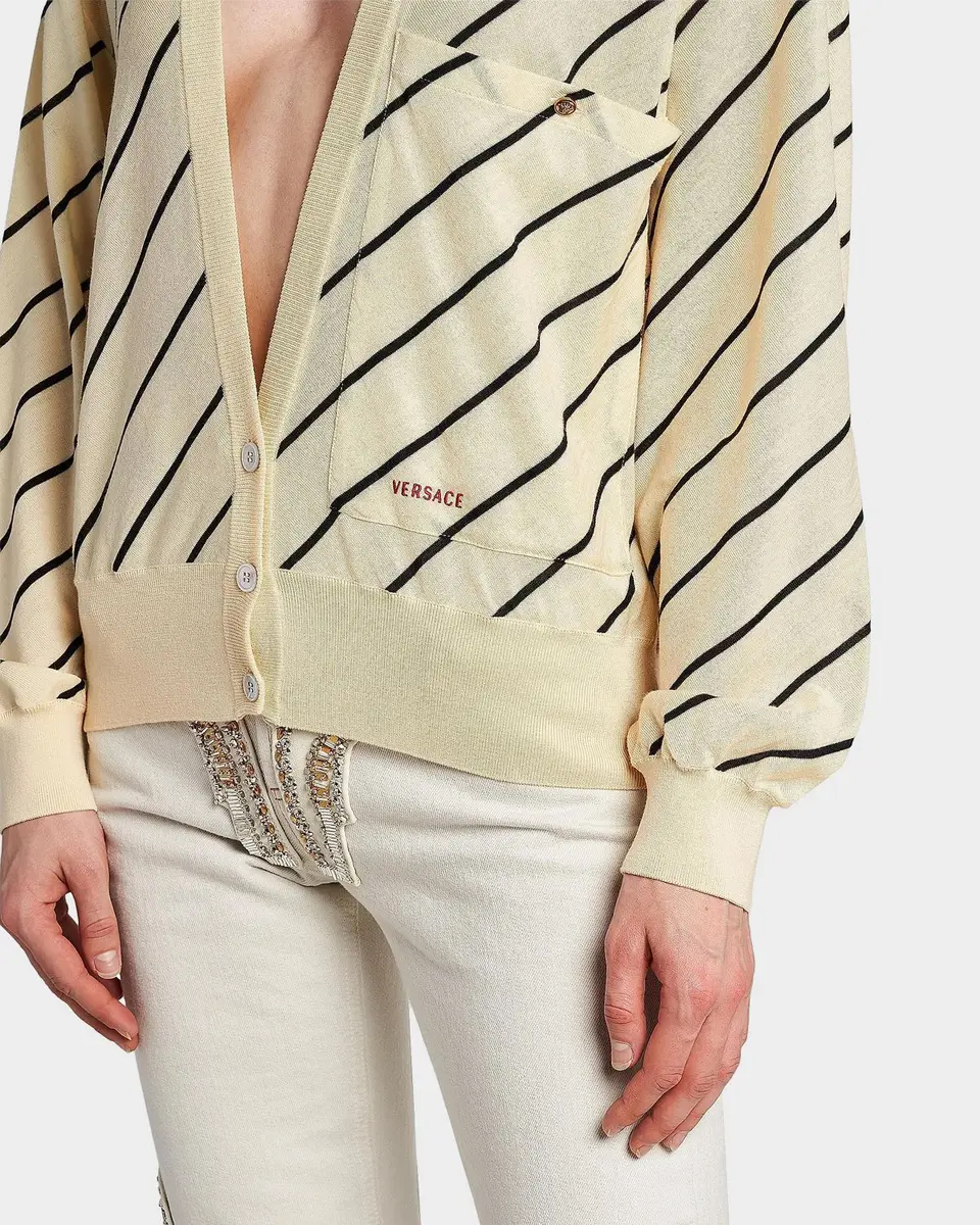 Versace Jeans Couture La Vacanza Bias Striped Wool Oversized Cardigan | Thumbnail 5 Versace Jeans Couture La Vacanza Bias Striped Wool Oversized Cardigan | Thumbnail 5
