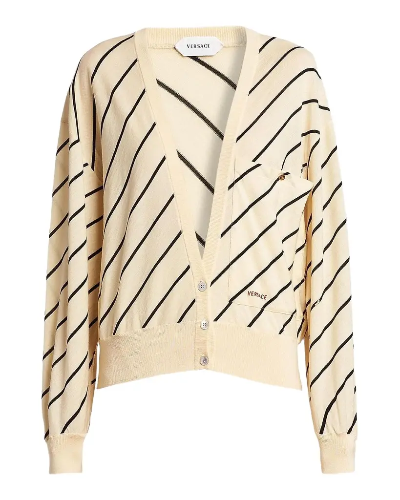 Versace Jeans Couture La Vacanza Bias Striped Wool Oversized Cardigan | Image 1 Versace Jeans Couture La Vacanza Bias Striped Wool Oversized Cardigan | Image 1