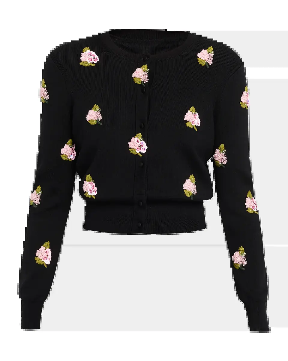 Carolina Herrera Floral Beaded Silk-Cotton Knit Crop Cardigan | Thumbnail 2 Carolina Herrera Floral Beaded Silk-Cotton Knit Crop Cardigan | Thumbnail 2
