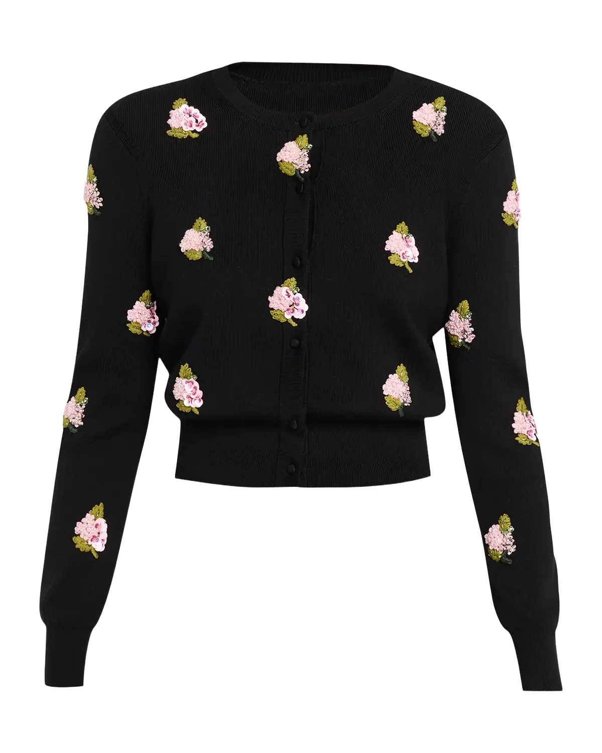 Floral Beaded Silk-Cotton Knit Crop Cardigan Floral Beaded Silk-Cotton Knit Crop Cardigan