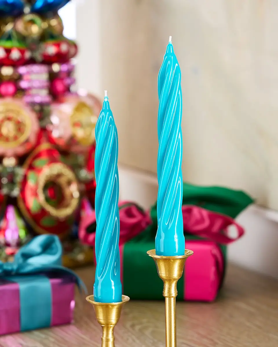 Exclusive Turquoise Taper Candles, Set of 2 | Thumbnail 2 Exclusive Turquoise Taper Candles, Set of 2 | Thumbnail 2