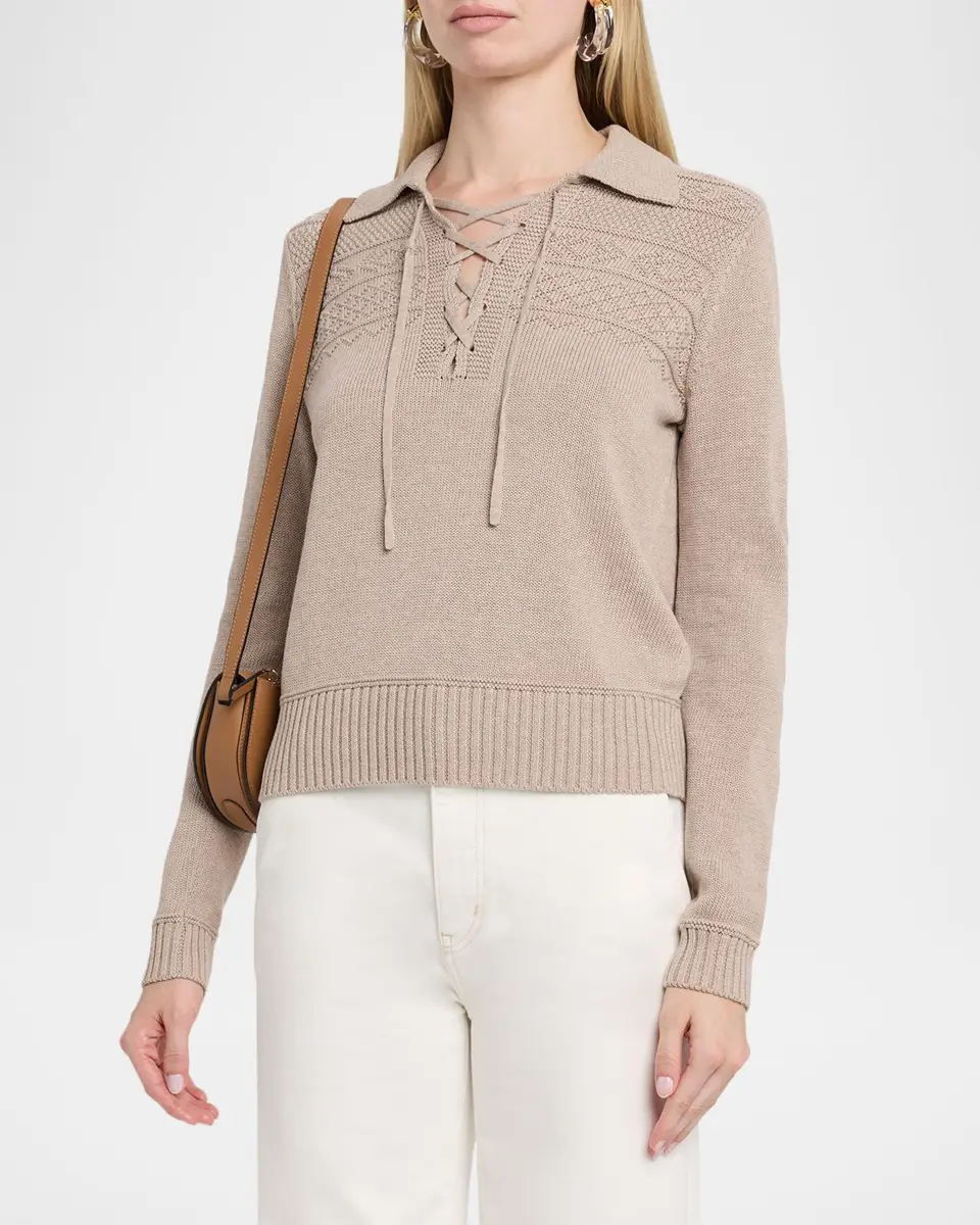 Autumn Cashmere Geometric Cotton Lace-Up Sweater | Thumbnail 4 Autumn Cashmere Geometric Cotton Lace-Up Sweater | Thumbnail 4