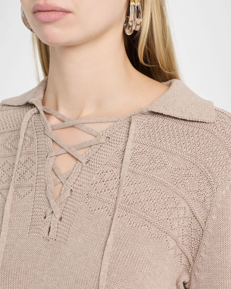 Autumn Cashmere Geometric Cotton Lace-Up Sweater | Thumbnail 5 Autumn Cashmere Geometric Cotton Lace-Up Sweater | Thumbnail 5