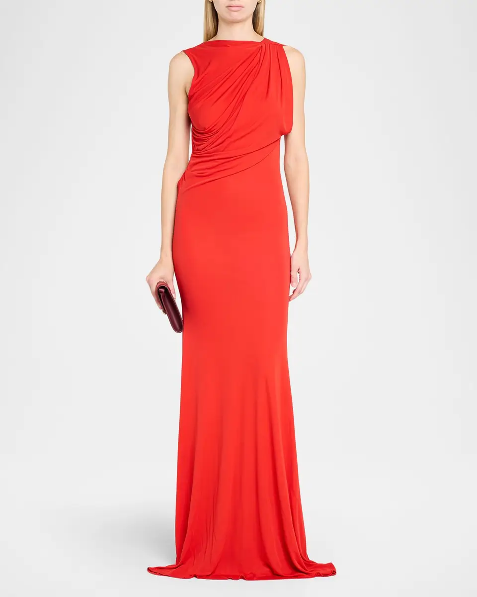 Alex Perry Sleeveless Open Back Drape Gown in Dry Jersey | Thumbnail 2 Alex Perry Sleeveless Open Back Drape Gown in Dry Jersey | Thumbnail 2