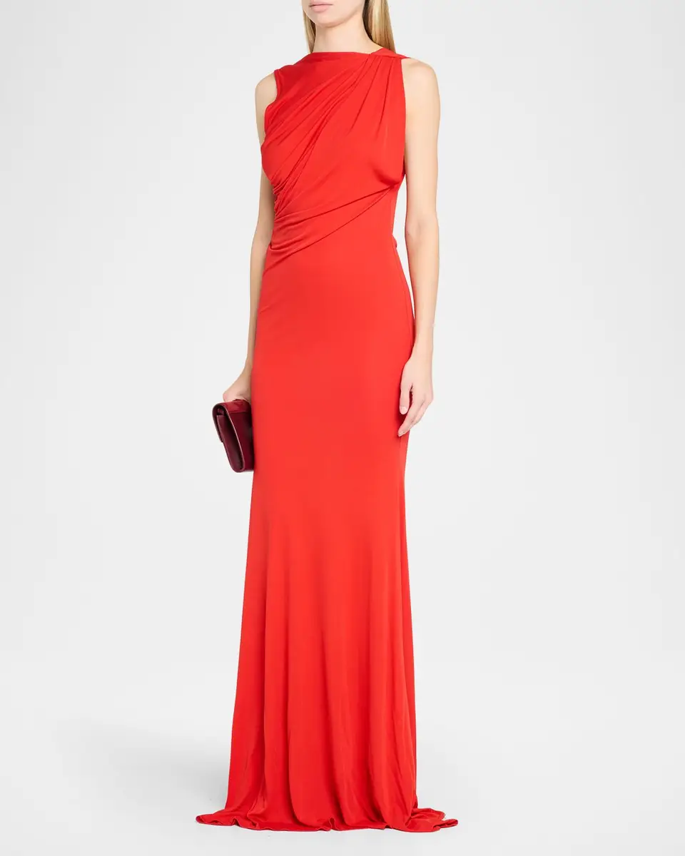 Alex Perry Sleeveless Open Back Drape Gown in Dry Jersey | Thumbnail 4 Alex Perry Sleeveless Open Back Drape Gown in Dry Jersey | Thumbnail 4