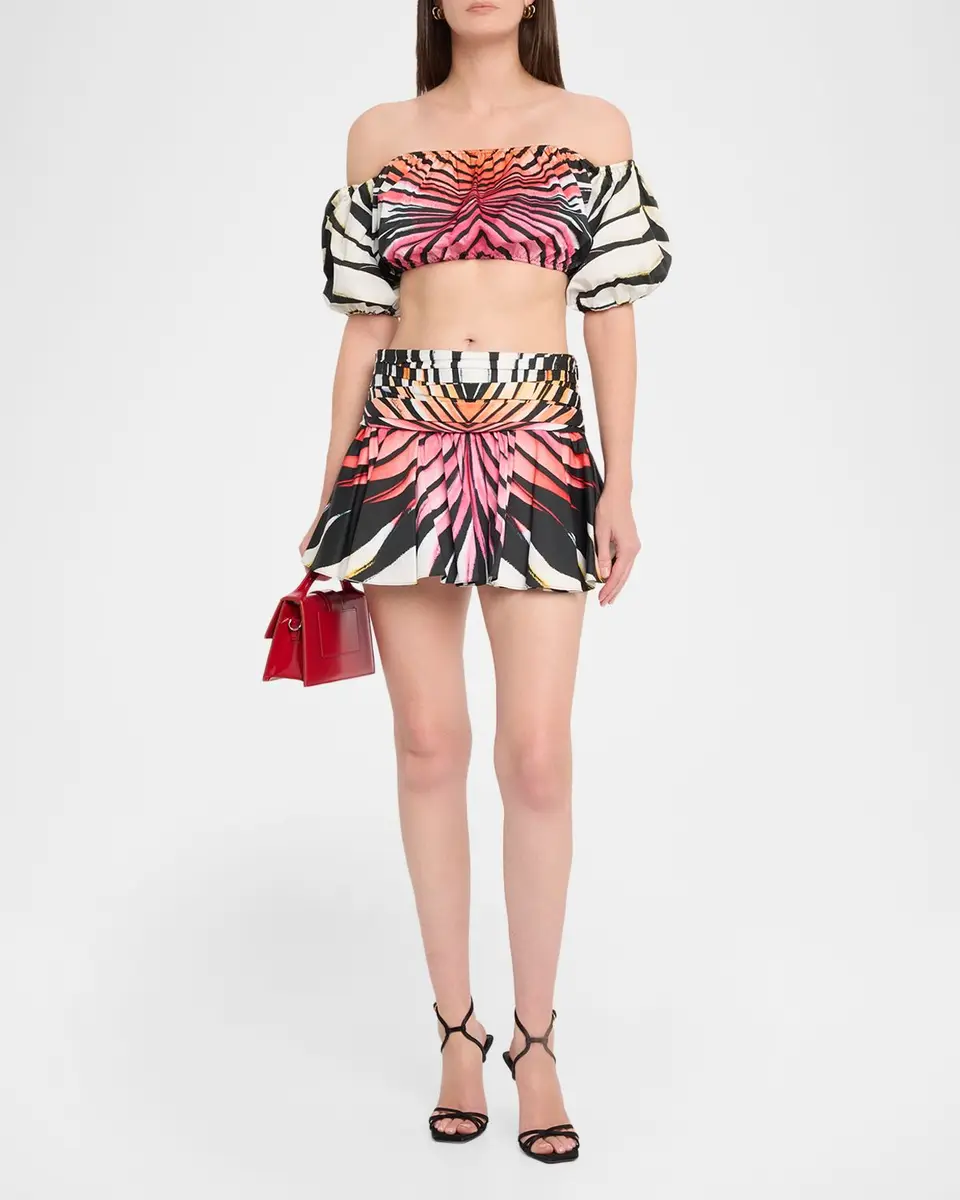 Roberto Cavalli Ray Of Paradise Off-The-Shoulder Puff-Sleeve Crop Top | Thumbnail 2 Roberto Cavalli Ray Of Paradise Off-The-Shoulder Puff-Sleeve Crop Top | Thumbnail 2