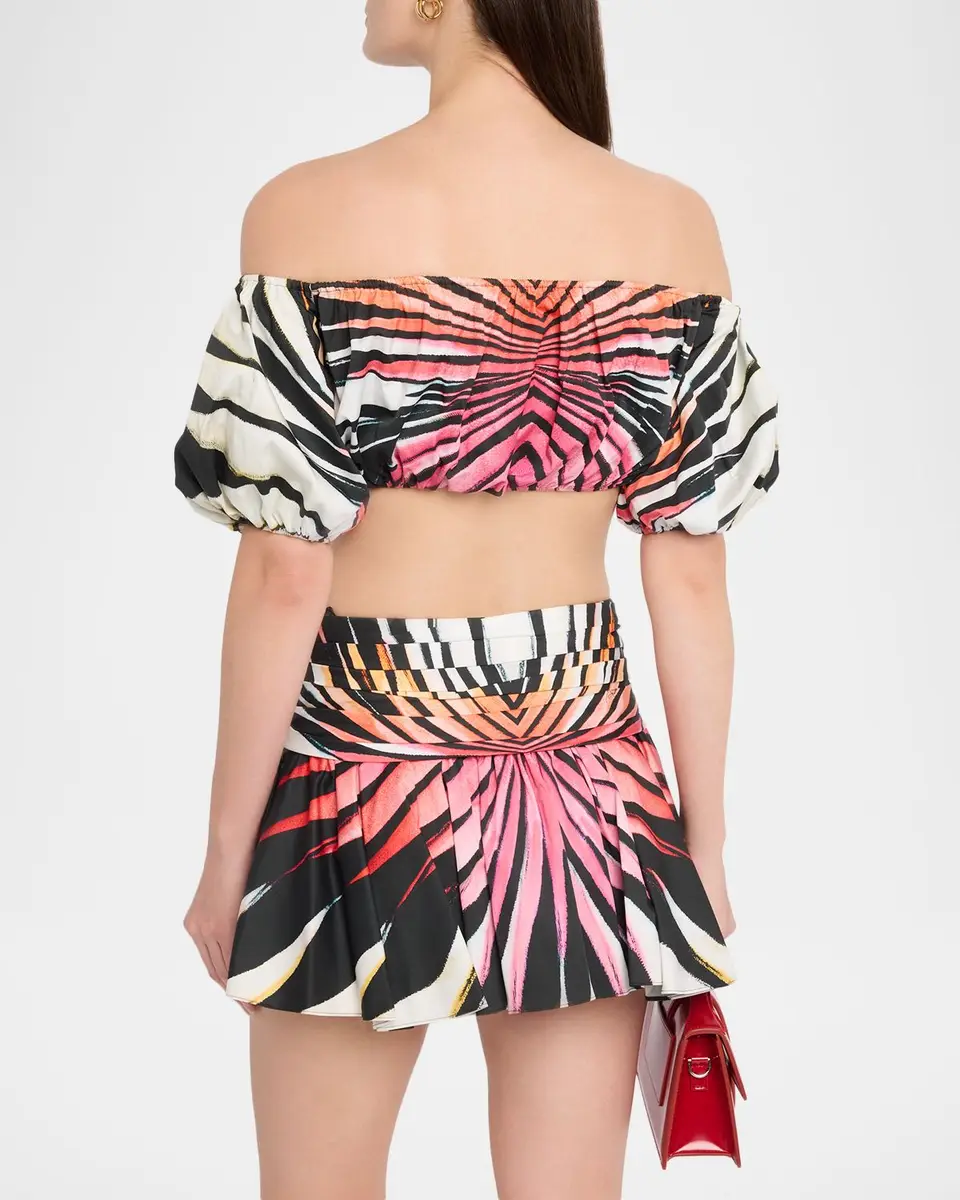 Roberto Cavalli Ray Of Paradise Off-The-Shoulder Puff-Sleeve Crop Top | Thumbnail 3 Roberto Cavalli Ray Of Paradise Off-The-Shoulder Puff-Sleeve Crop Top | Thumbnail 3