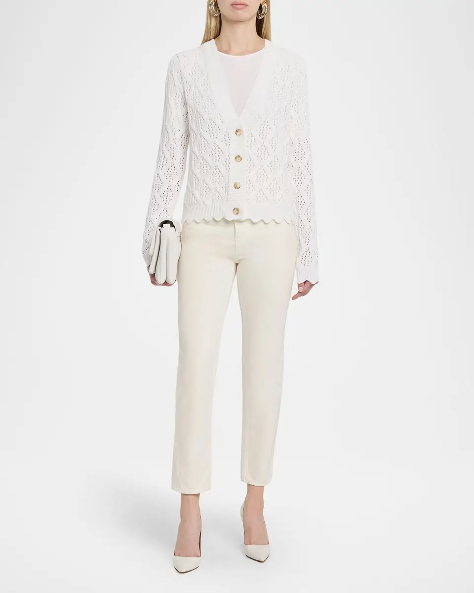 Autumn Cashmere Scalloped Pointelle Diamond Knit Cardigan | Thumbnail 2 Autumn Cashmere Scalloped Pointelle Diamond Knit Cardigan | Thumbnail 2
