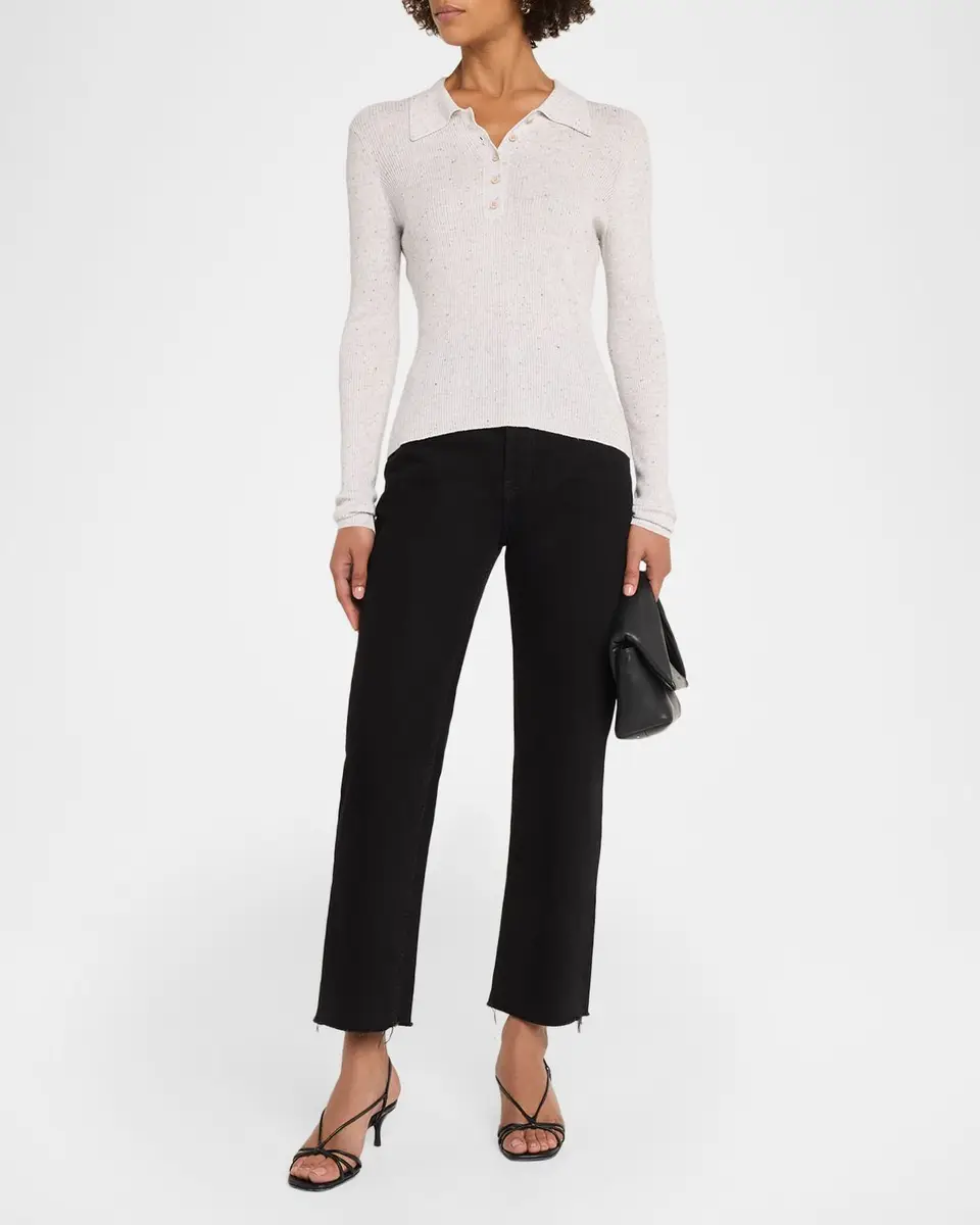 Autumn Cashmere Speckled Rib Knit Polo Sweater | Thumbnail 2 Autumn Cashmere Speckled Rib Knit Polo Sweater | Thumbnail 2