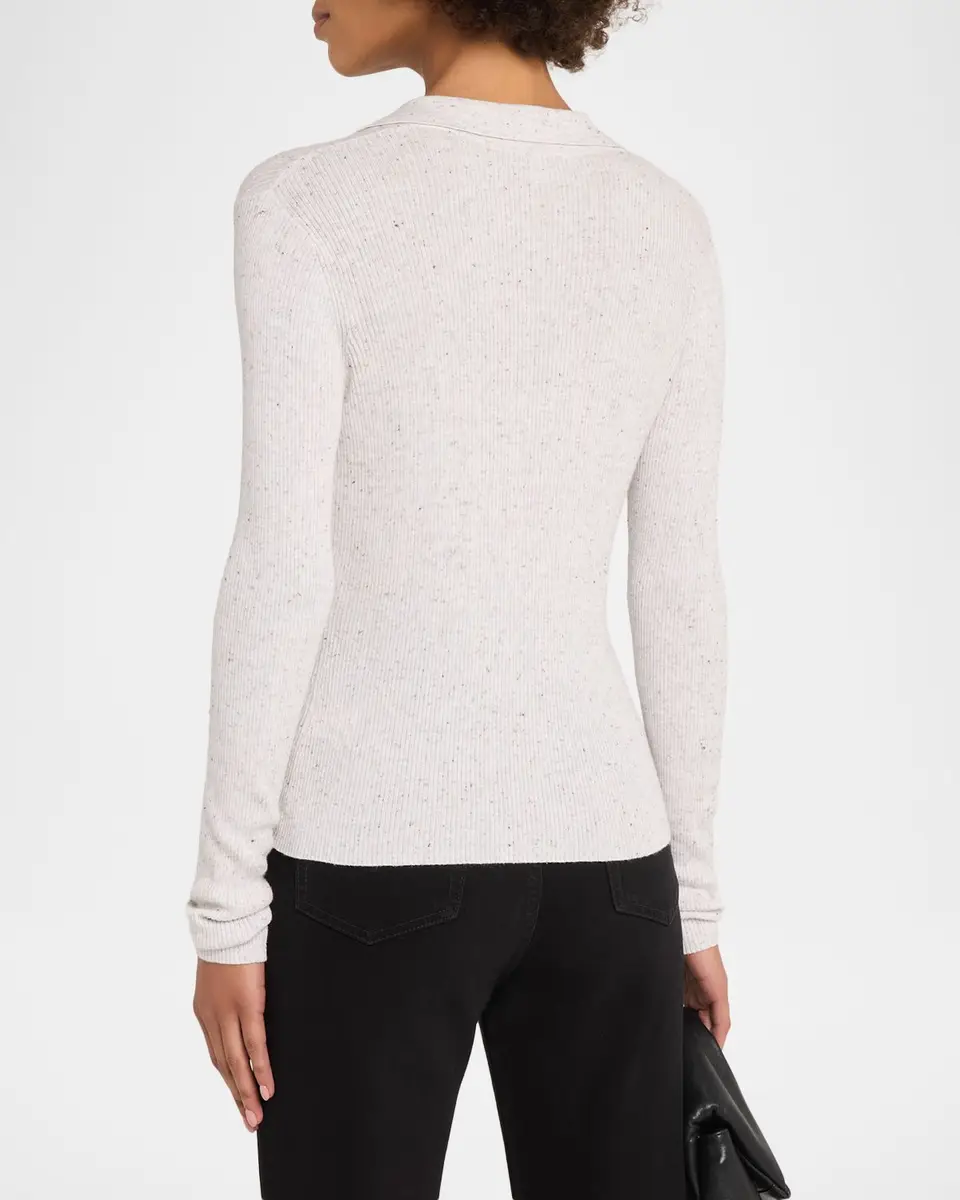 Autumn Cashmere Speckled Rib Knit Polo Sweater | Thumbnail 3 Autumn Cashmere Speckled Rib Knit Polo Sweater | Thumbnail 3