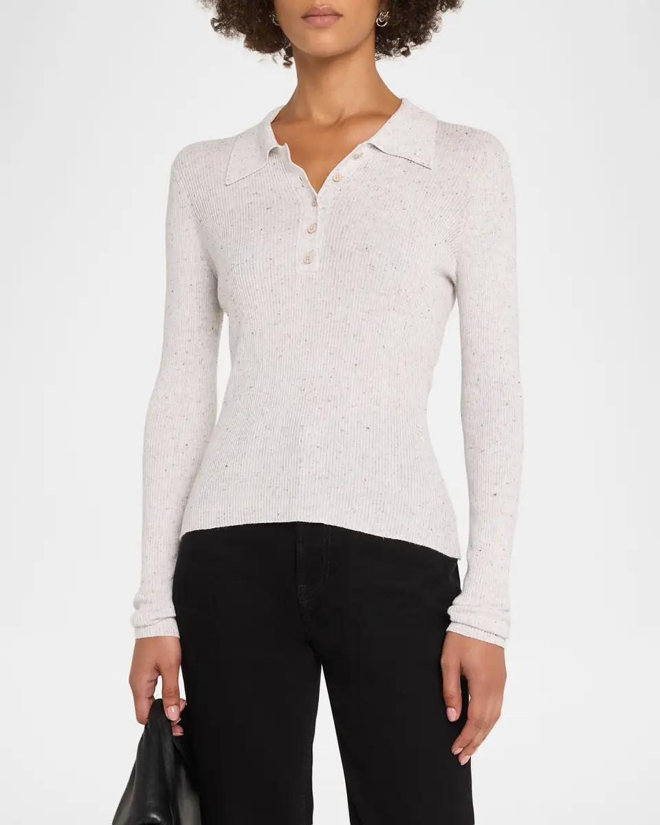 Autumn Cashmere Speckled Rib Knit Polo Sweater | Thumbnail 4 Autumn Cashmere Speckled Rib Knit Polo Sweater | Thumbnail 4