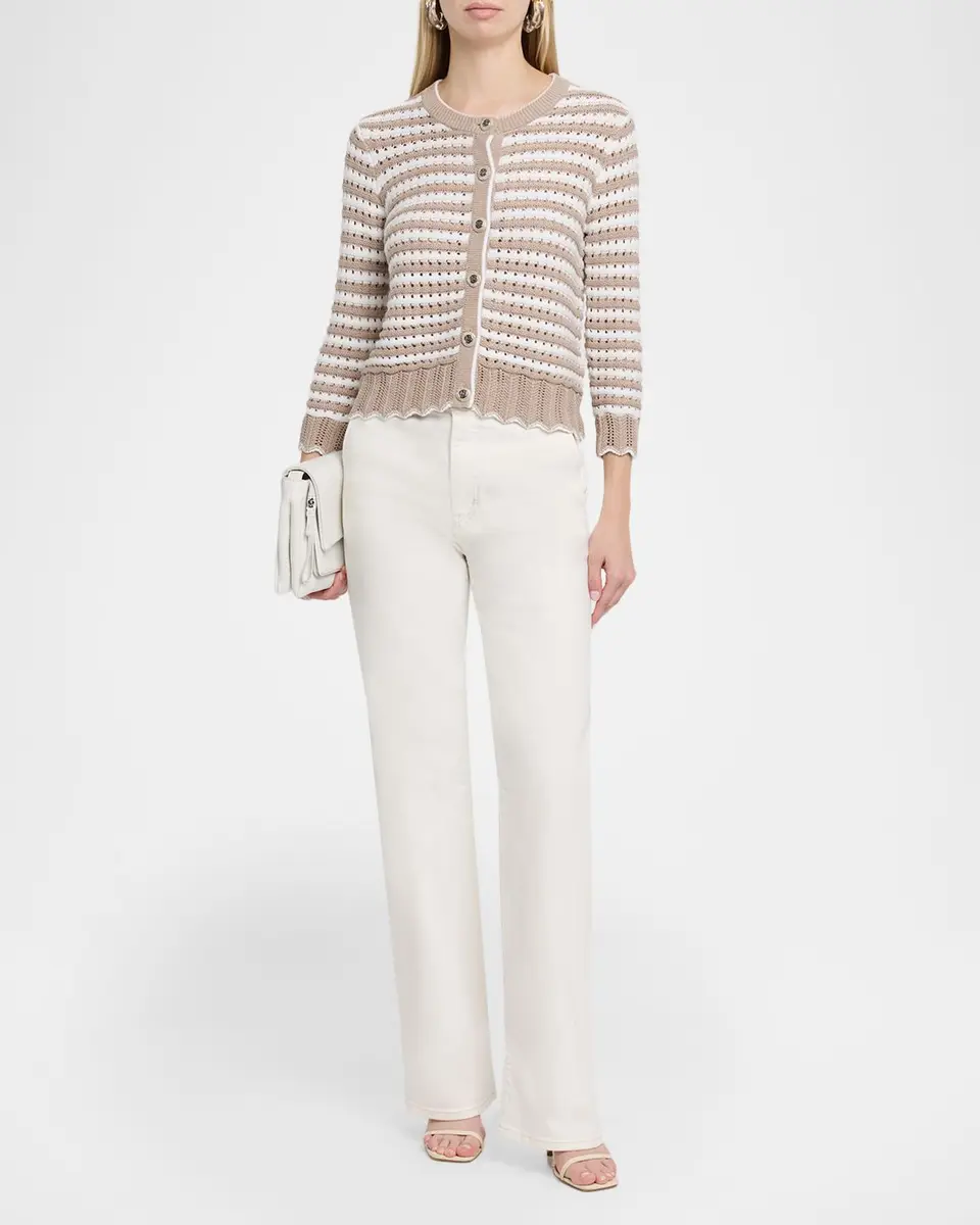 Autumn Cashmere Striped Pointelle-Knit Cotton Cardigan | Thumbnail 2
