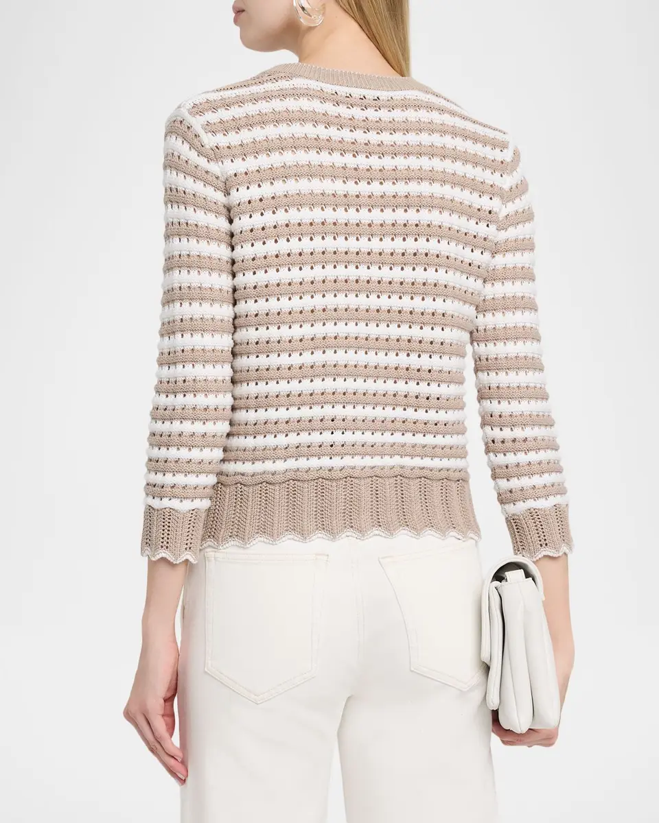 Autumn Cashmere Striped Pointelle-Knit Cotton Cardigan | Thumbnail 3